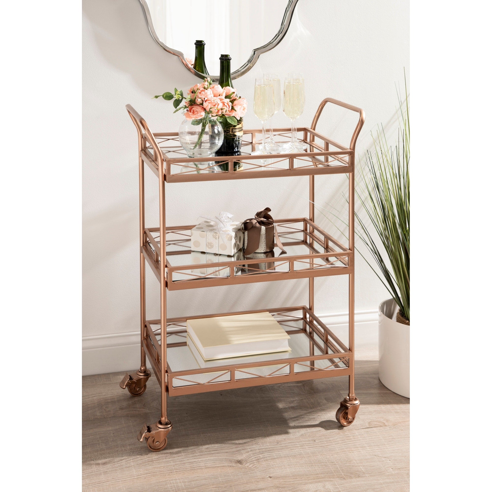 Kate And Laurel Ketia Metal And Glass 3 Tiered Tray Bar Cart