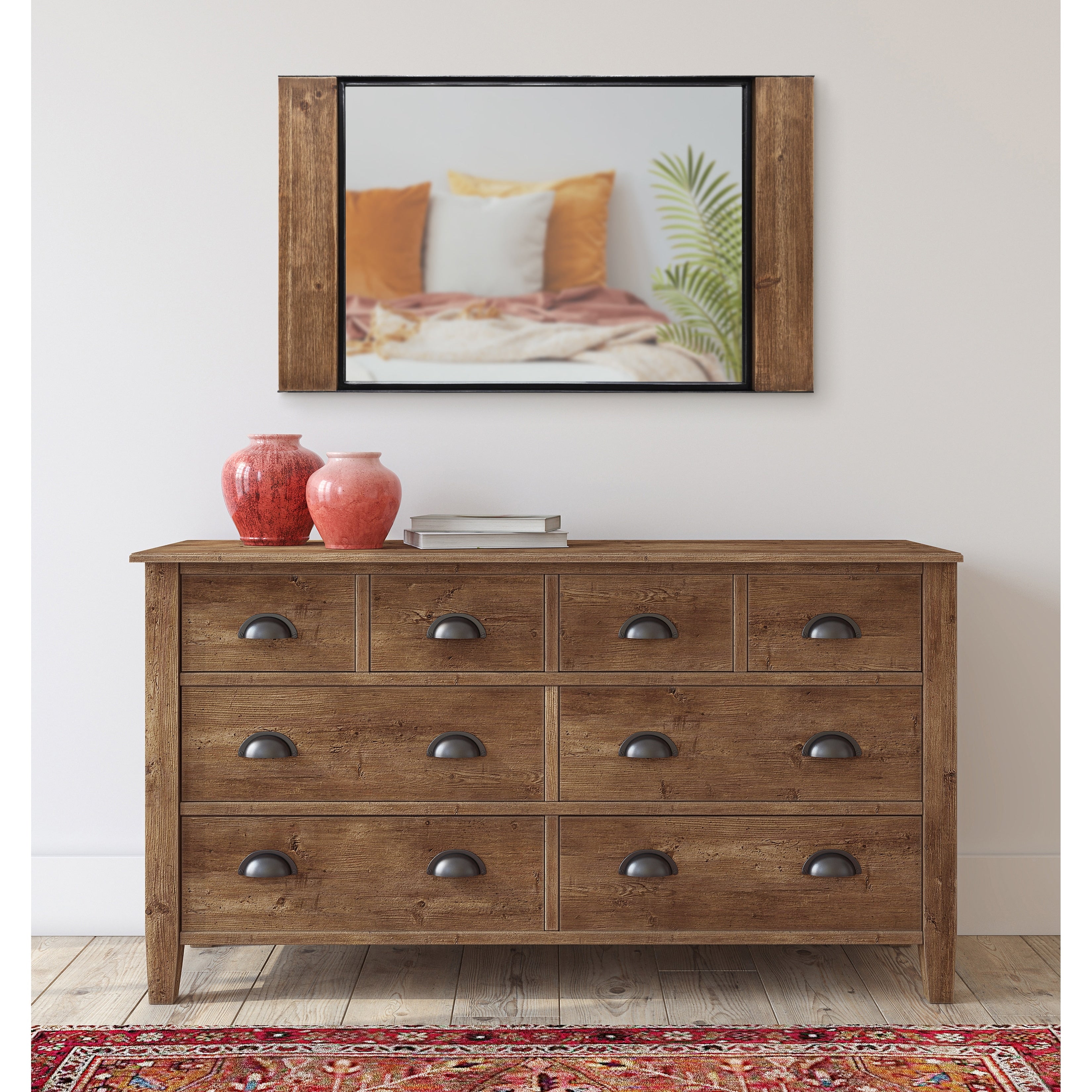 Kate And Laurel Kincaid Wood And Metal Framed Wall Mirror Rustic Brown Black 20X36