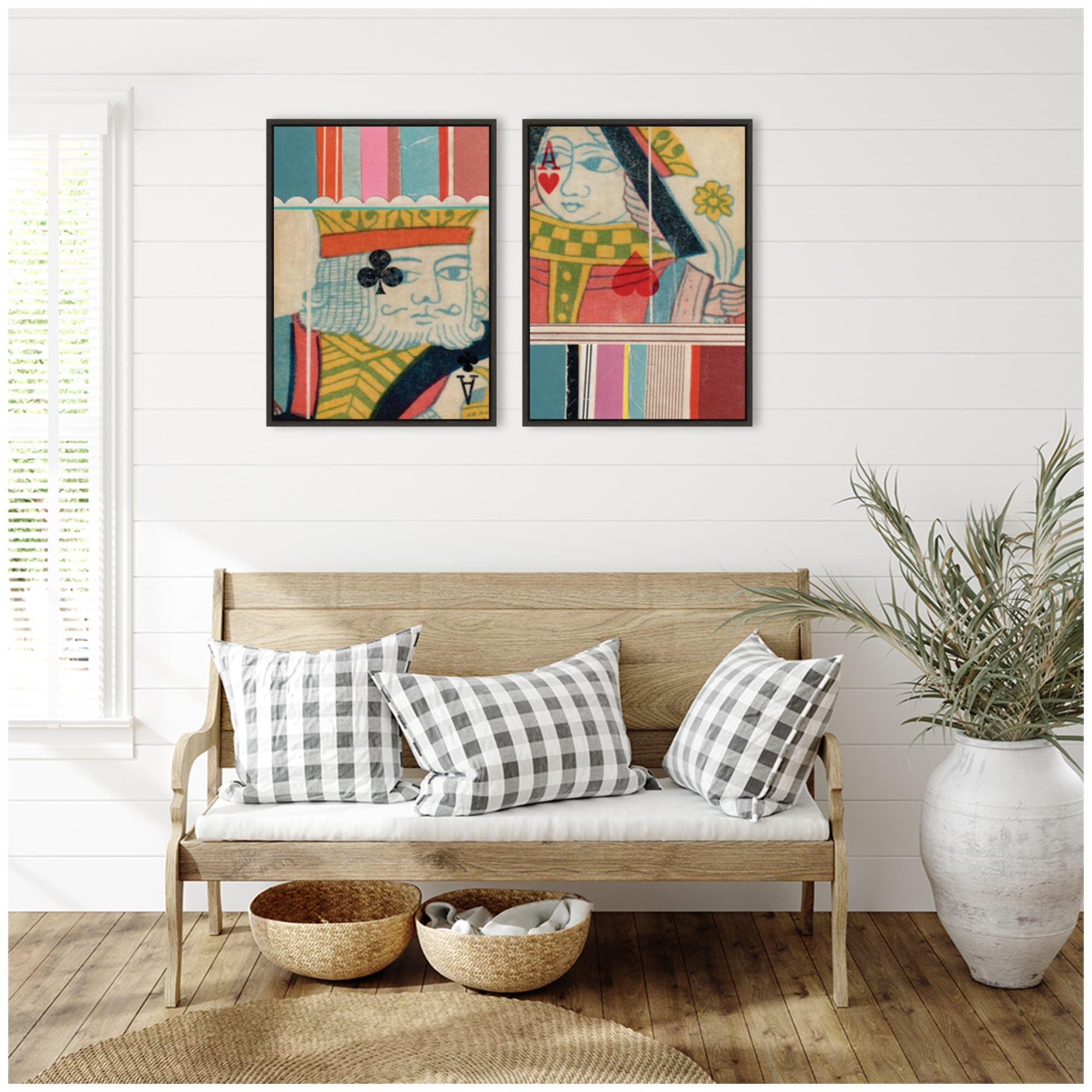 Kate And Laurel King Of Clubs Queen With Flower 2 Piece Framed Canvas Wall Art Set By Felicia Dadak