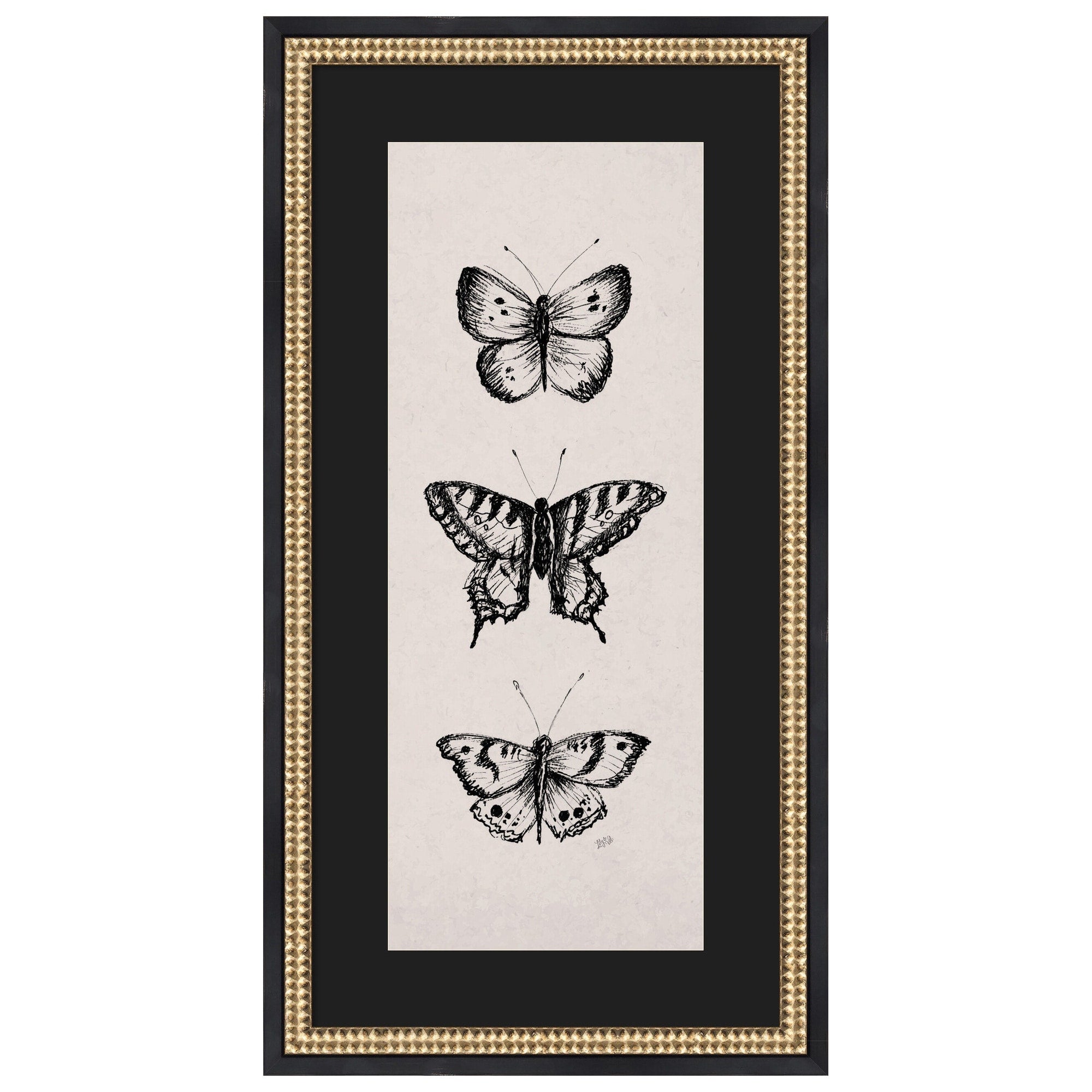 Kate And Laurel Lv Butterfly Trio Panel By Valerie Mckeehan Of Lily And Val Framed Wall Art Print