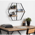 Kate And Laurel Ladd Brown Wood Metal Hexagon Floating Shelves