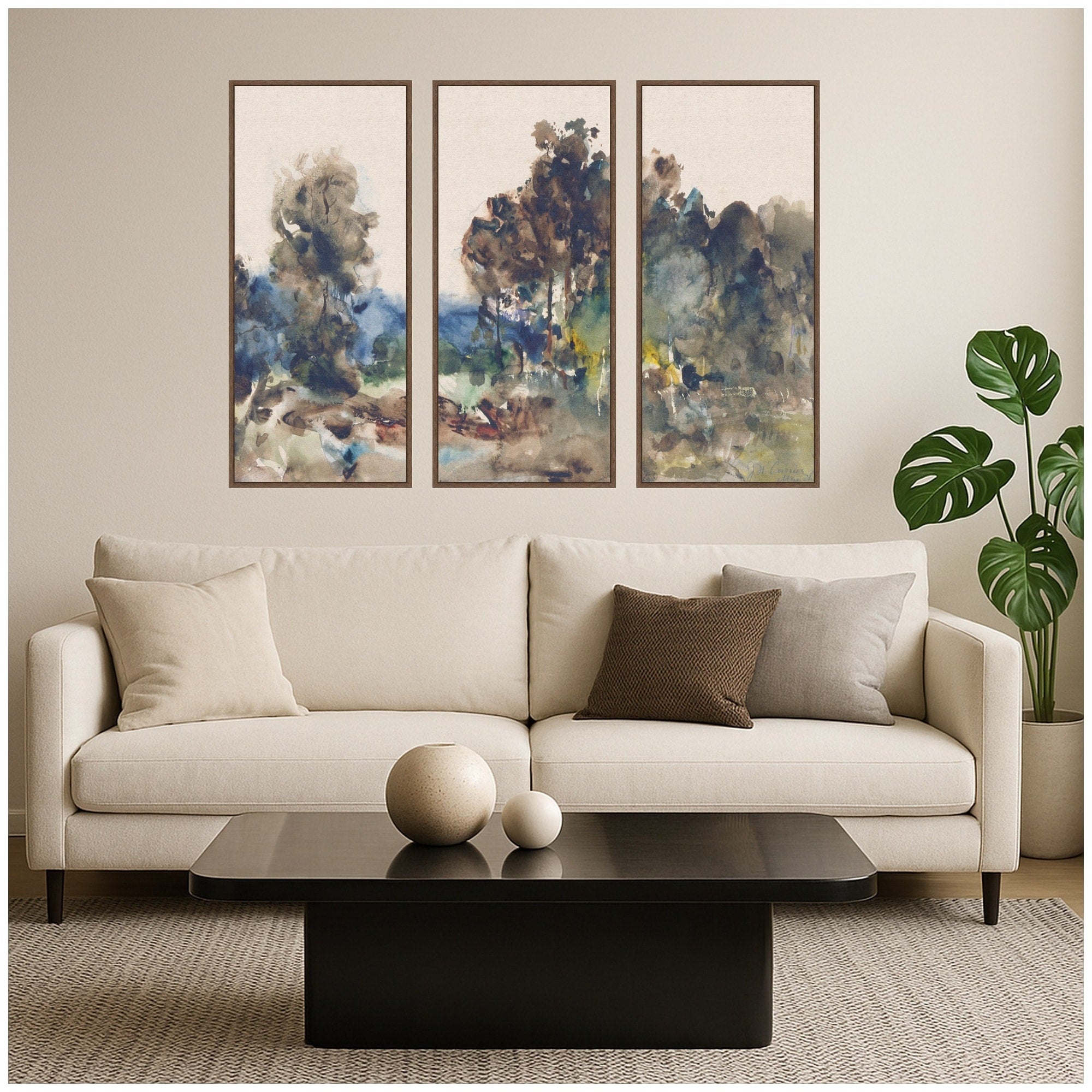 Kate And Laurel Landscape Sketch J Frank Currier 3 Piece Framed Canvas Wall Art Set By The Smithsonian American Art Museum