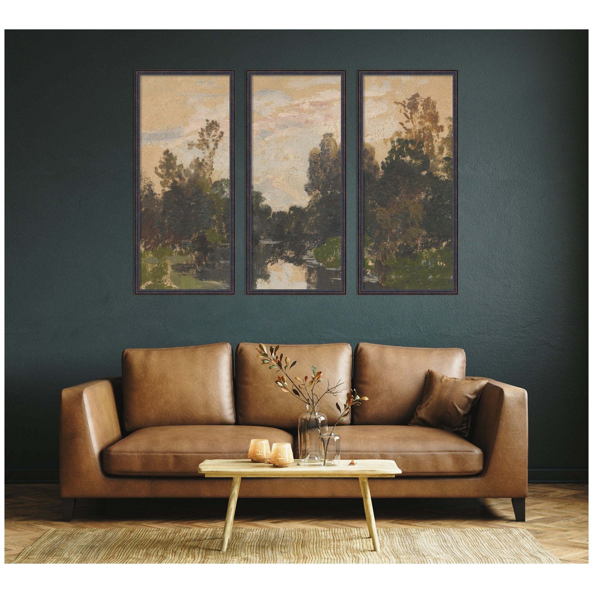 Kate And Laurel Landscape By The River Barycz Adolf Dressier 3 Piece Framed Wall Art Print Set By Nostalgia Prints