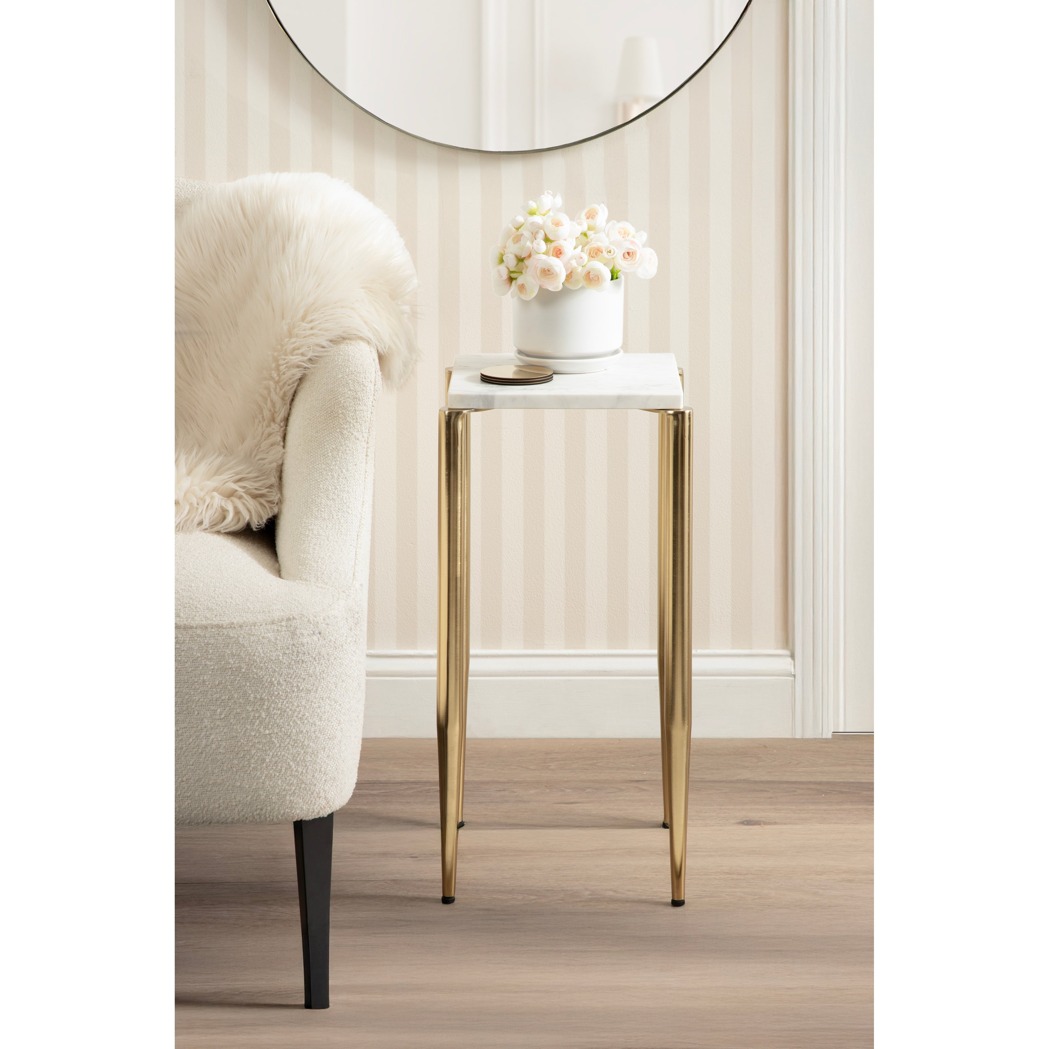 Kate And Laurel Lemaire Marble And Metal Drink Table 12X12X24