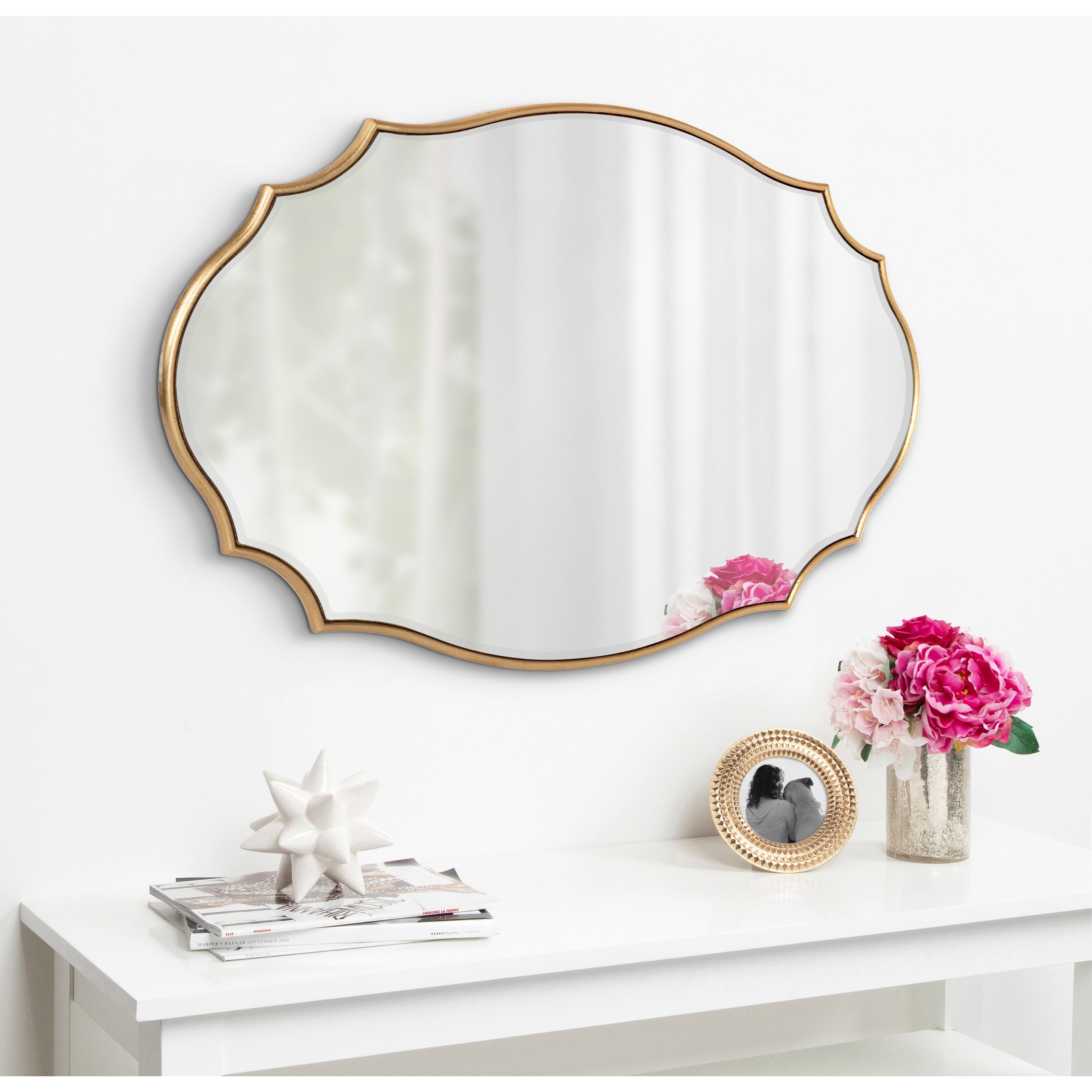 Kate And Laurel Leanna Scalloped Oval Wall Mirror Gold 24X36
