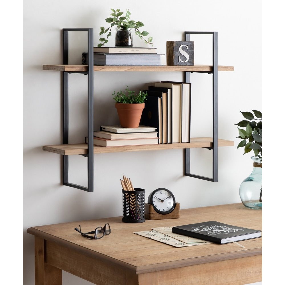 Kate And Laurel Leigh Wood And Metal Wall Shelf 30X24
