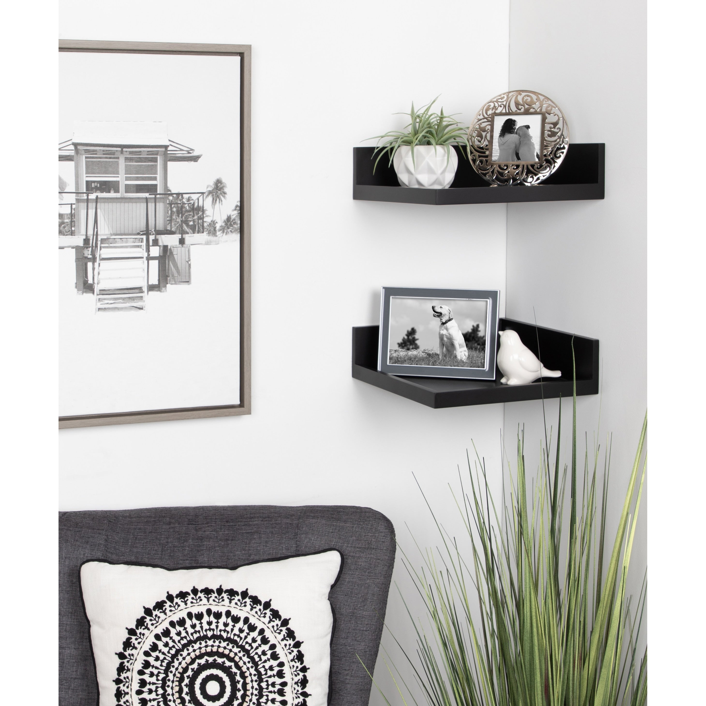Kate And Laurel Levie Floating Corner Wood Wall Shelf 2 Piece