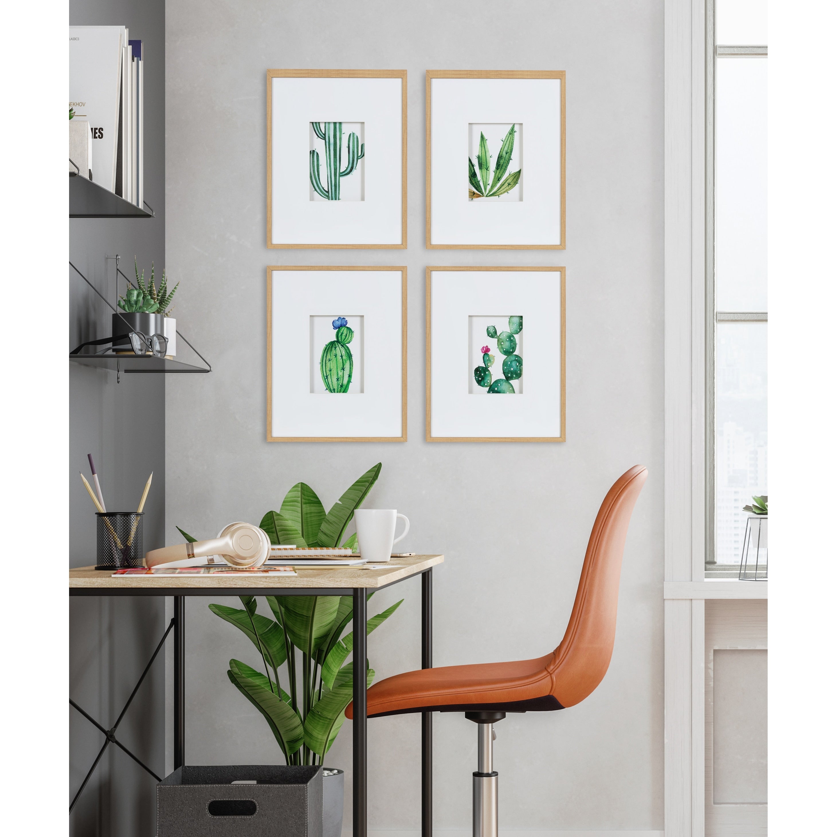Kate And Laurel Liev Succulent Framed Print Art Set By Maja Mitrovic Natural