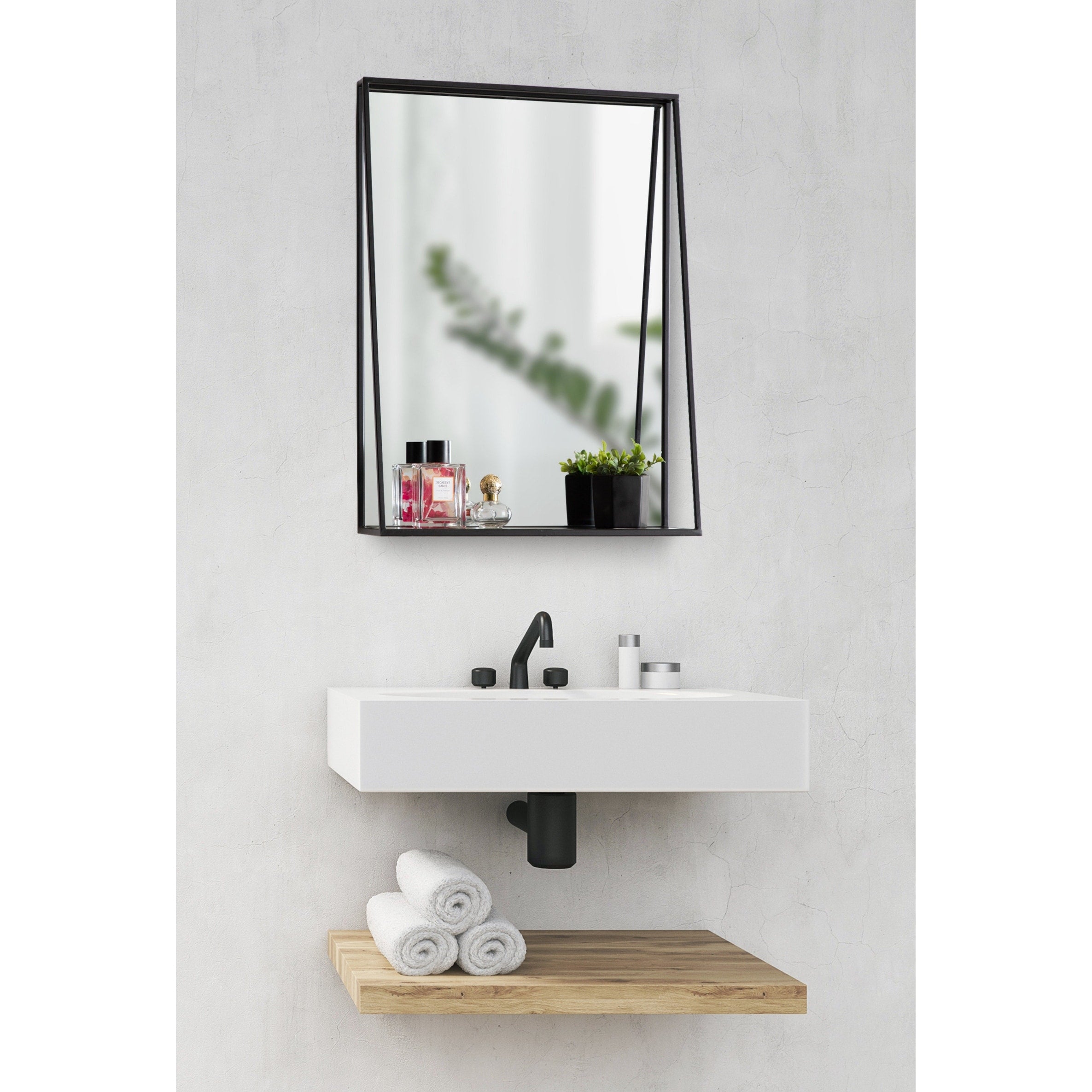 Kate And Laurel Lintz Metal Framed Mirror With Shelf Black 18X24