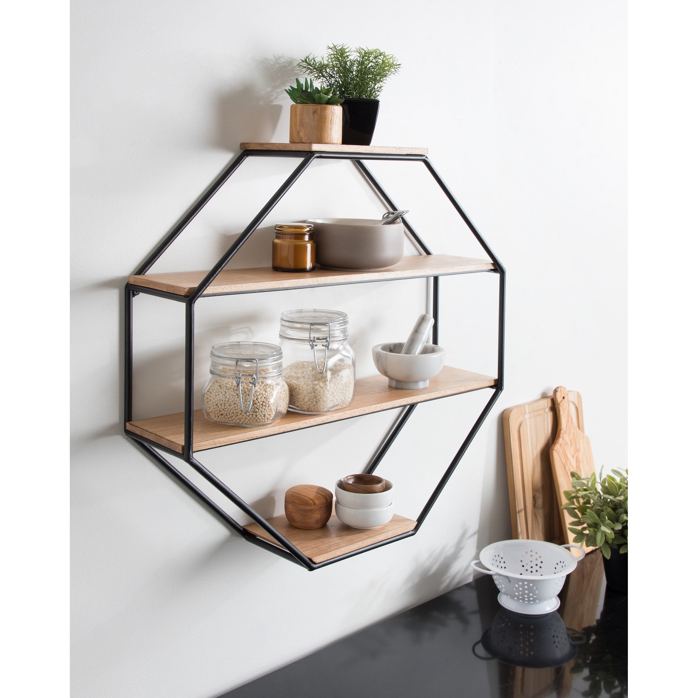 Kate And Laurel Lintz Wood Octagon Wall Shelf