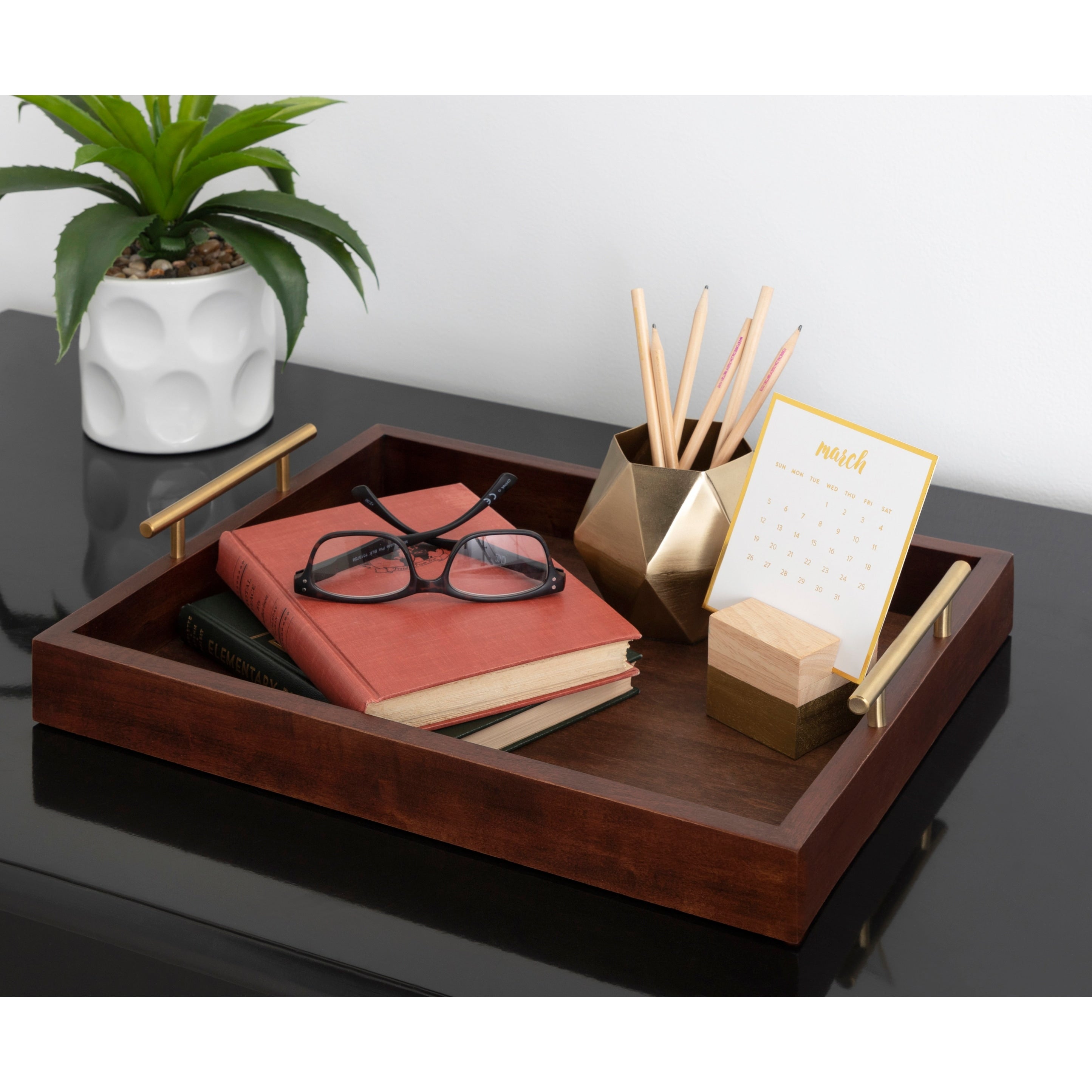 Kate And Laurel Lipton Decorative Wood Tray With Metal Handles 16.5X12.25