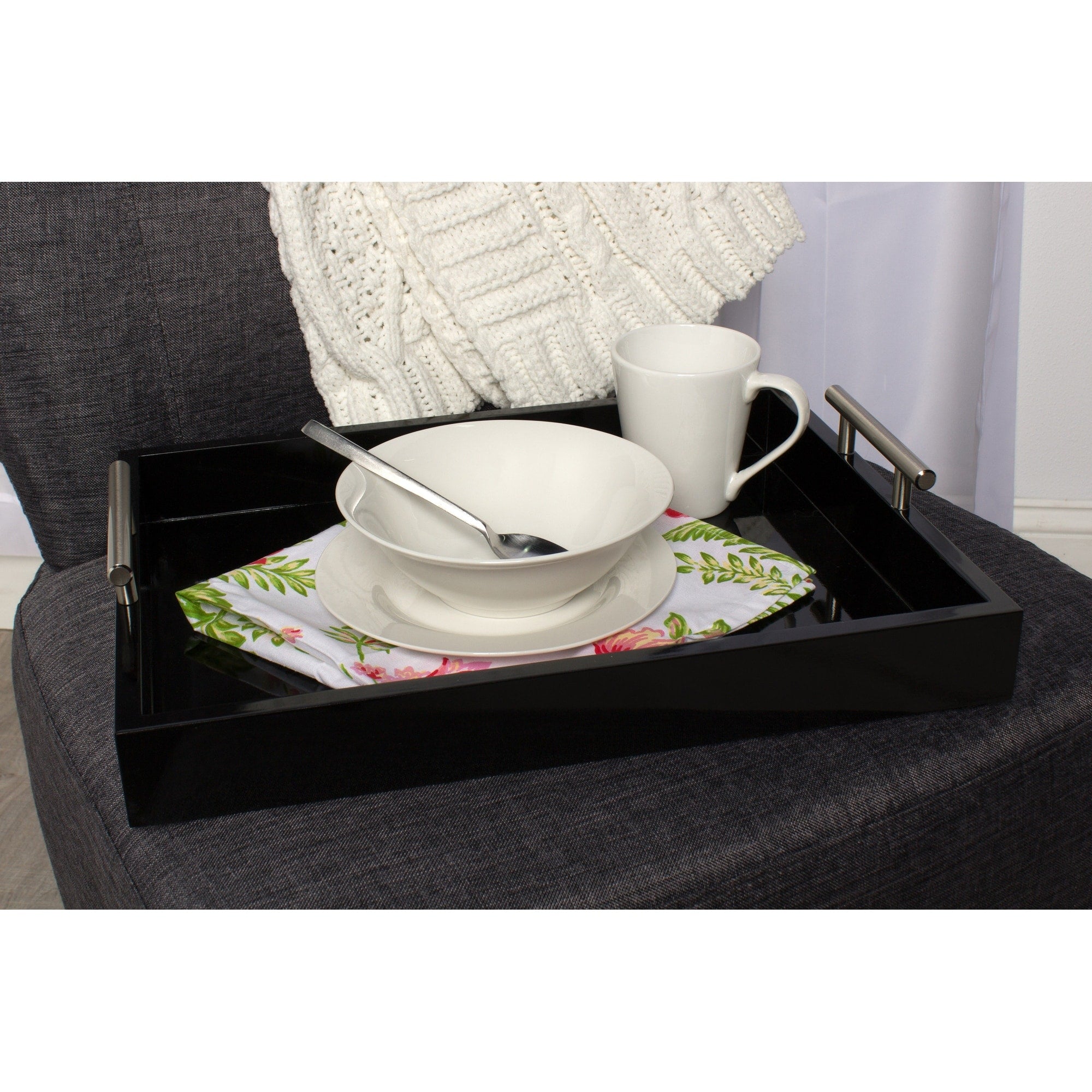 Kate And Laurel Lipton Polished Metal Handle Decorative Tray 16.5X12.25X3.25