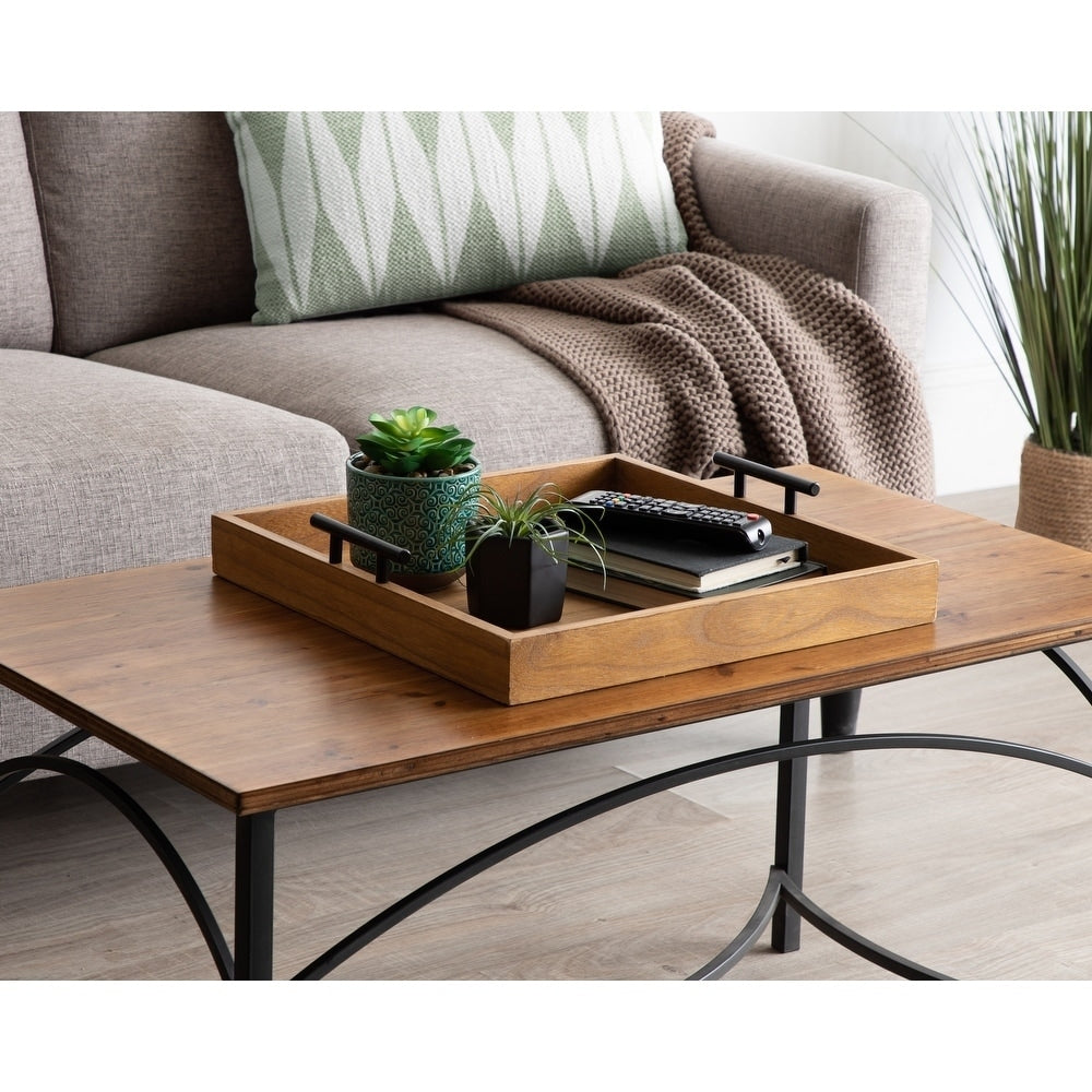 Kate And Laurel Lipton Square Decorative Wood Tray With Metal Handles 16X16