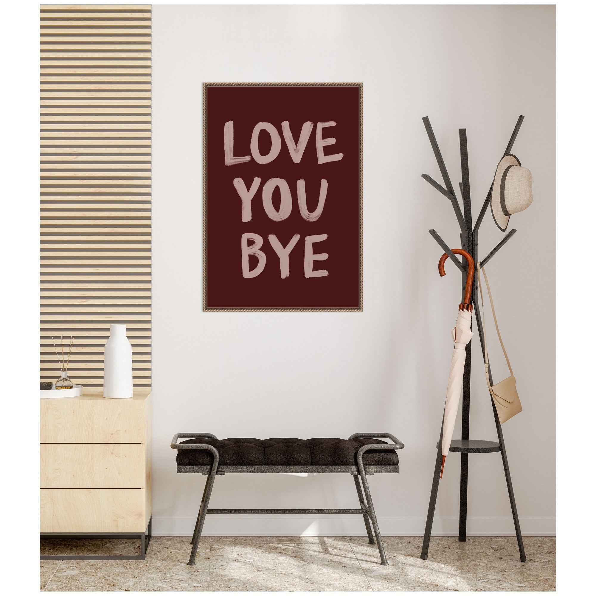Kate And Laurel Love You Bye Hand Painted Typography By Lucky Guava Framed Canvas Wall Art Print