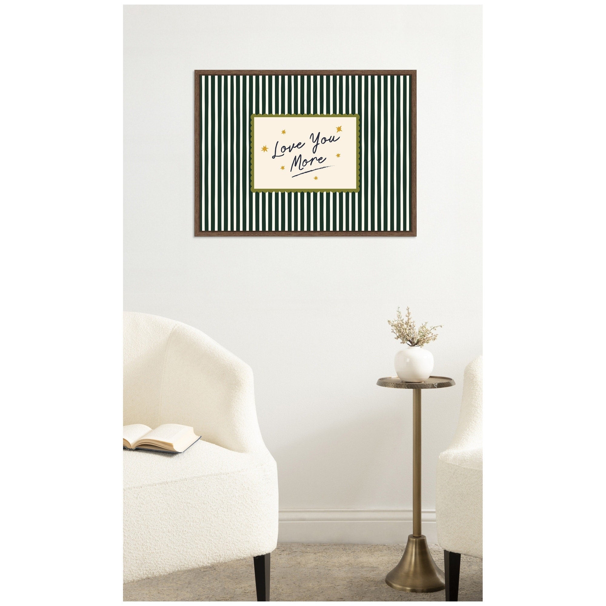 Kate And Laurel Love You More Positive Decor Striped Green Cozy Wall Art For Home By Lucky Guava Framed Canvas Wall Art Print