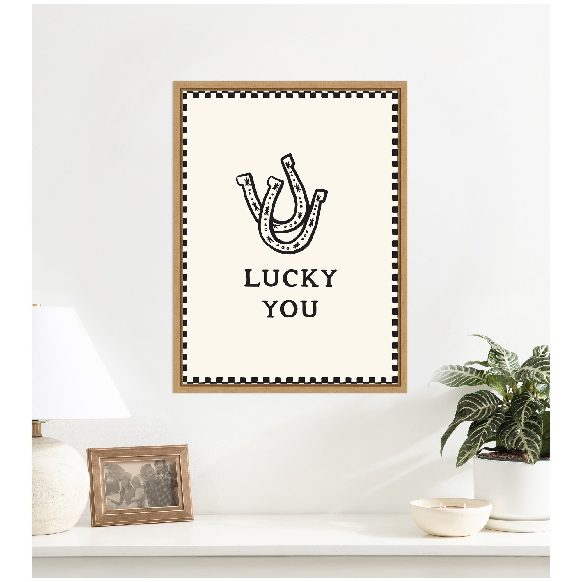 Kate And Laurel Lucky You Checkerboard Print Horseshoe Art Cool Wall Art By Lucky Guava Framed Canvas Wall Art Print