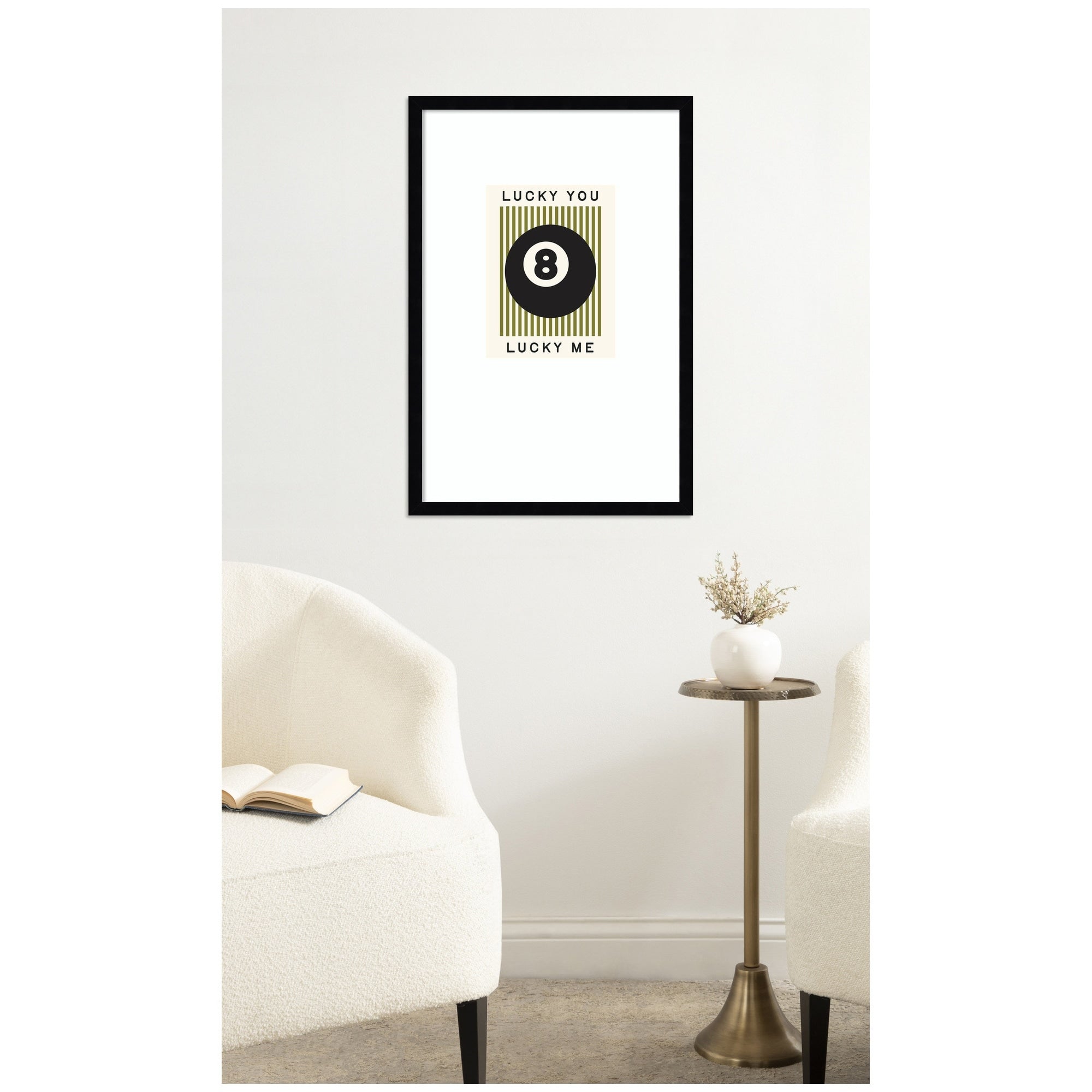 Kate And Laurel Lucky You Lucky Me Green Striped 8 Ball Print Decor For Home Retro Poster By Lucky Guava Framed Wall Art Print