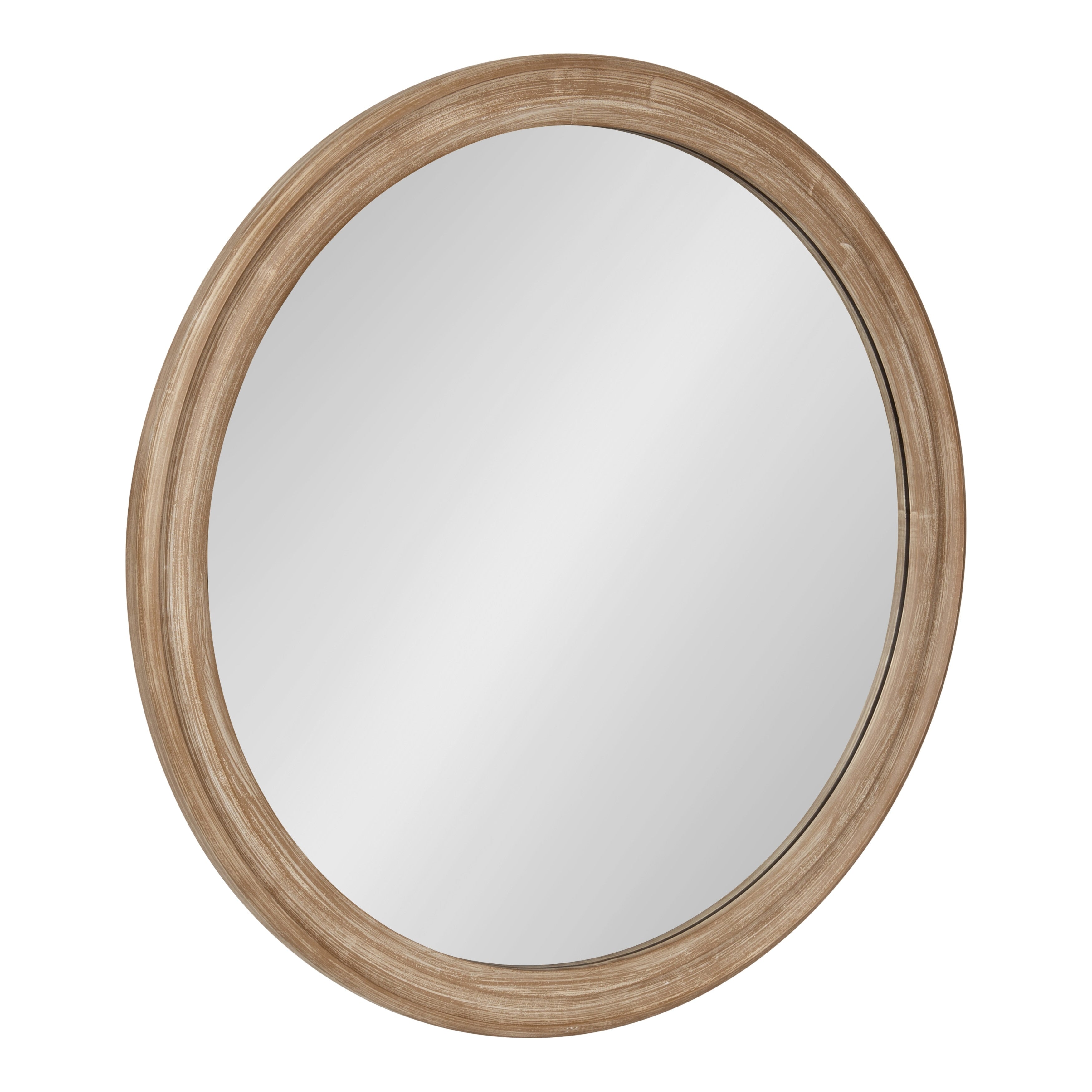 Mansell Round Wooden Wall Mirror 28 Inch Diameter Distressed Gray