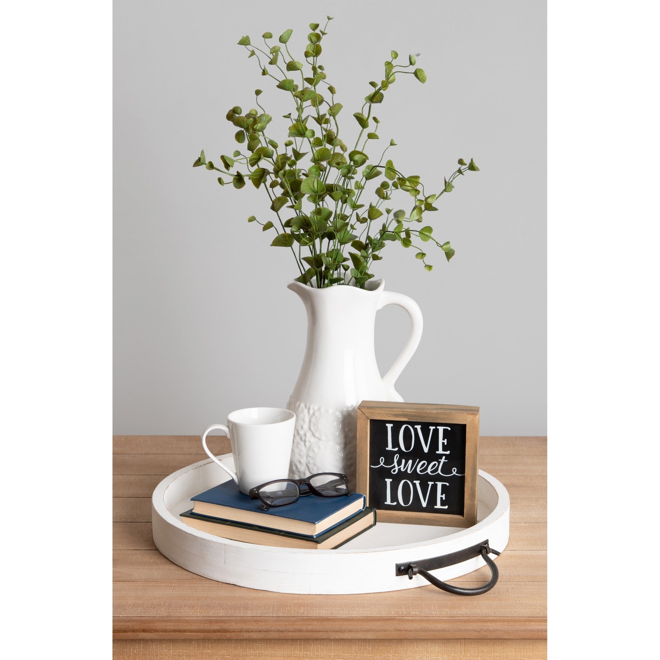 Kate And Laurel Marmora Wood Metal 18 Inch Round Tray