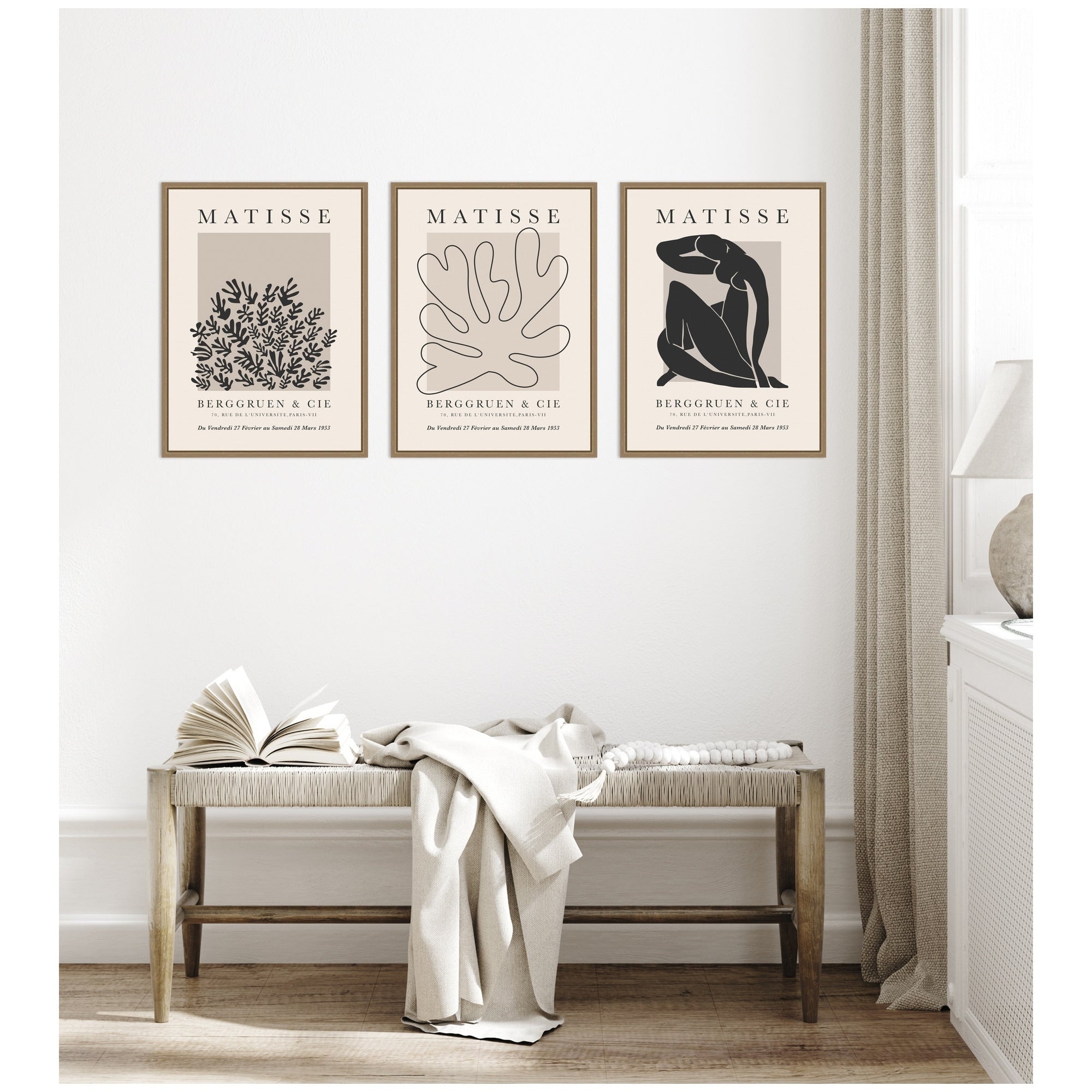 Kate And Laurel Matisse Inspired Florals Woman Silhouette 3 Piece Framed Canvas Wall Art Set By Gabrielly Guedes