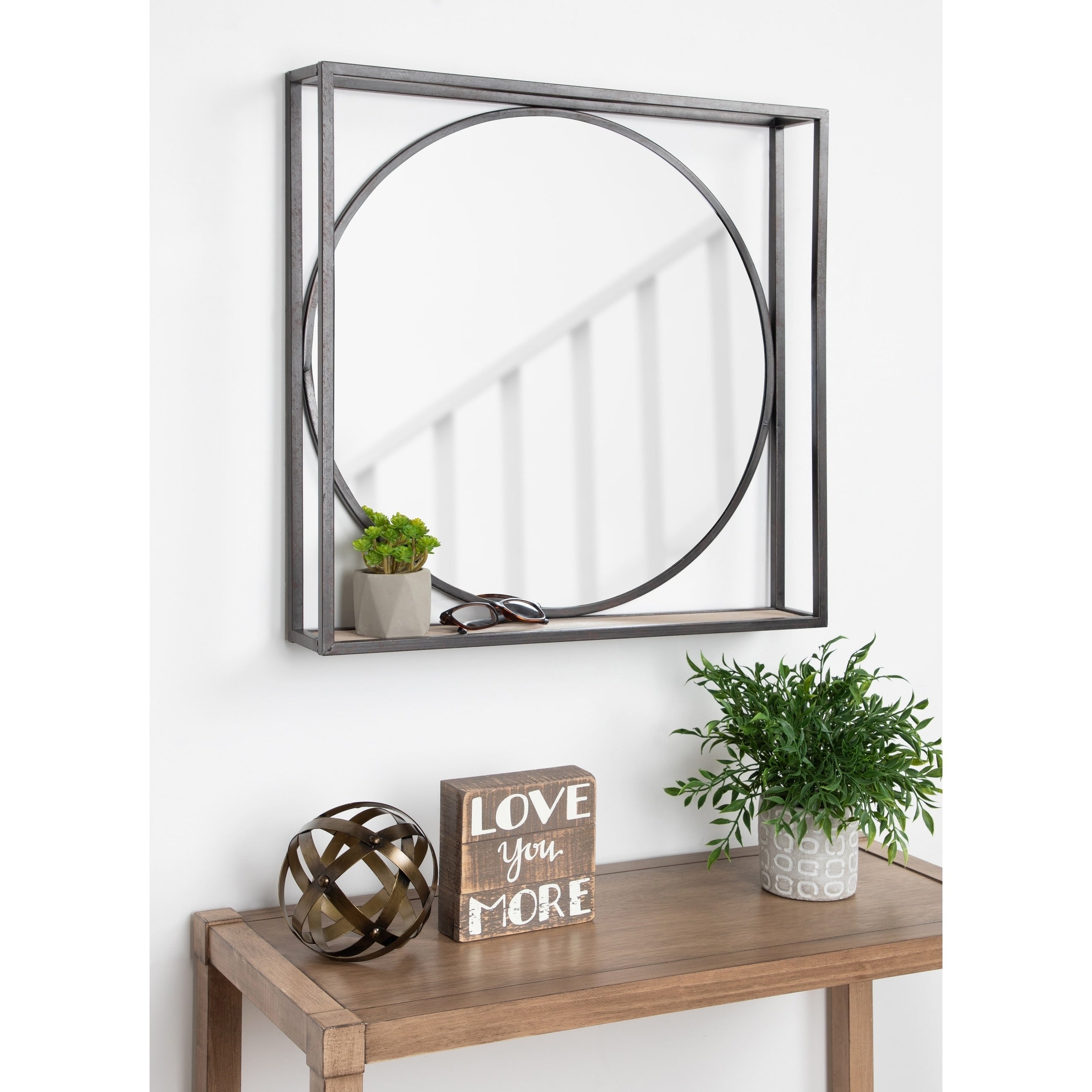 Kate And Laurel Mccauley Decorative Black Metal Mirror With Shelf