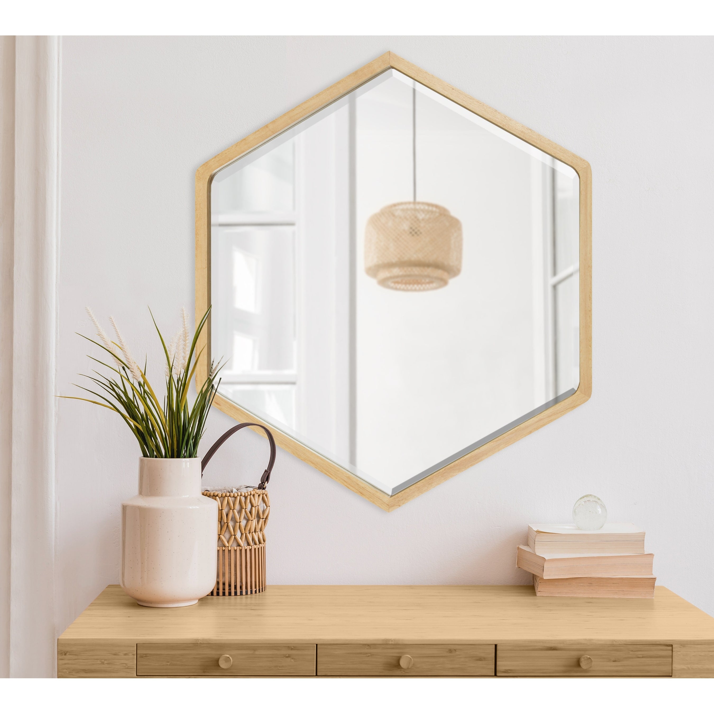Kate And Laurel Mclean Hexagon Wood Framed Wall Mirror 26X30
