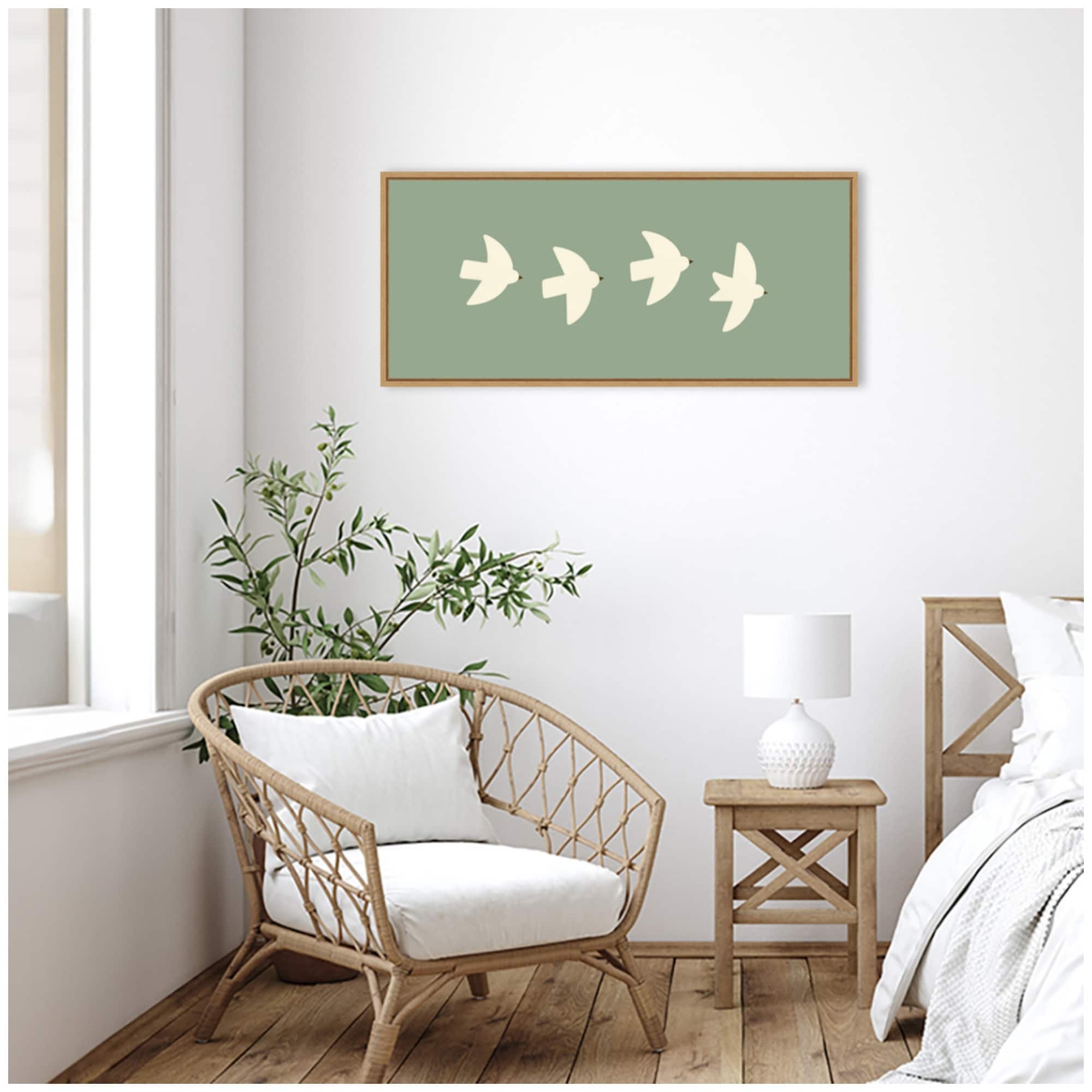 Kate And Laurel Minimalist Birds Panel 4 Green By Laura Moss Framed Canvas Wall Art Print