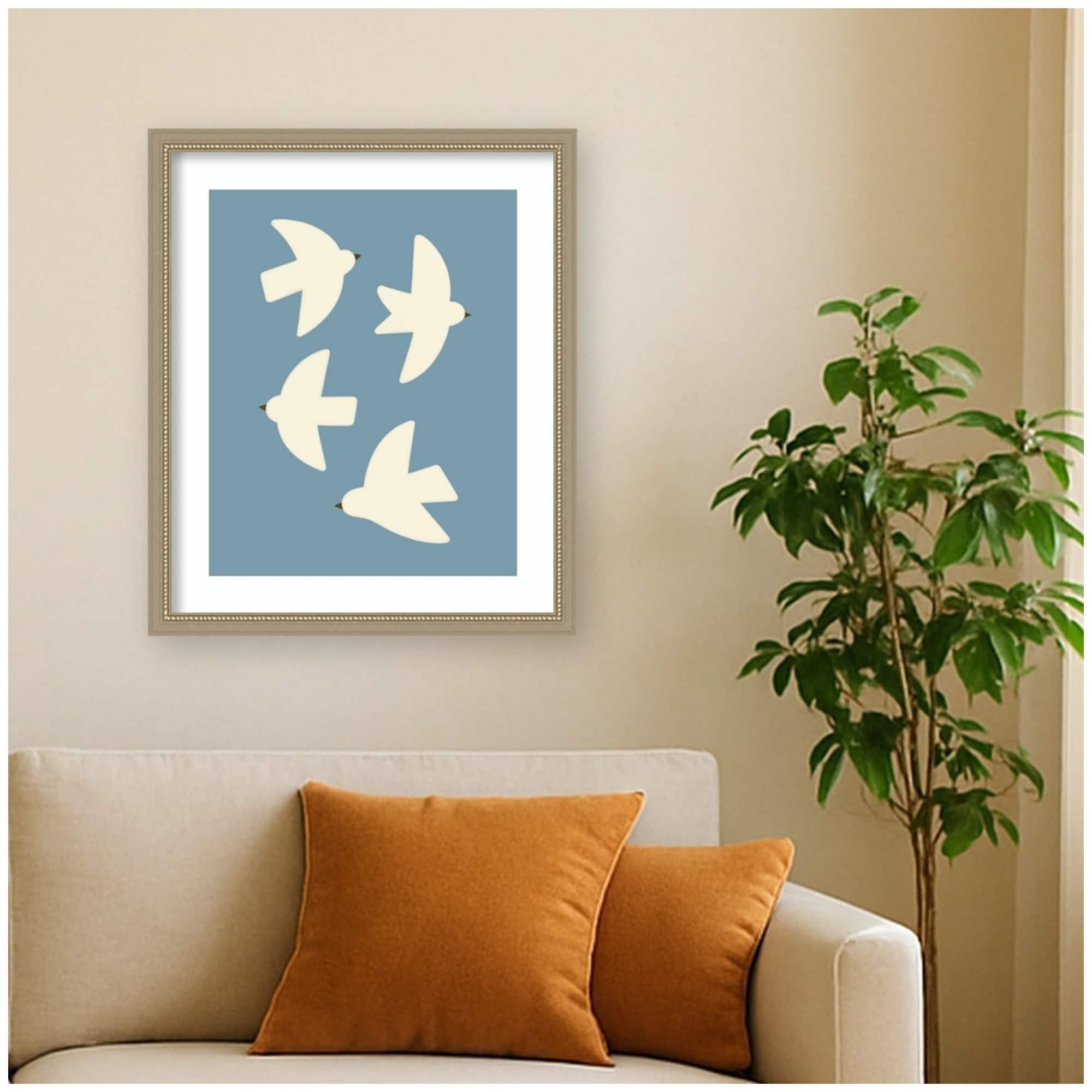 Kate And Laurel Minimalist Birds Poster Blue By Laura Moss Framed Wall Art Print