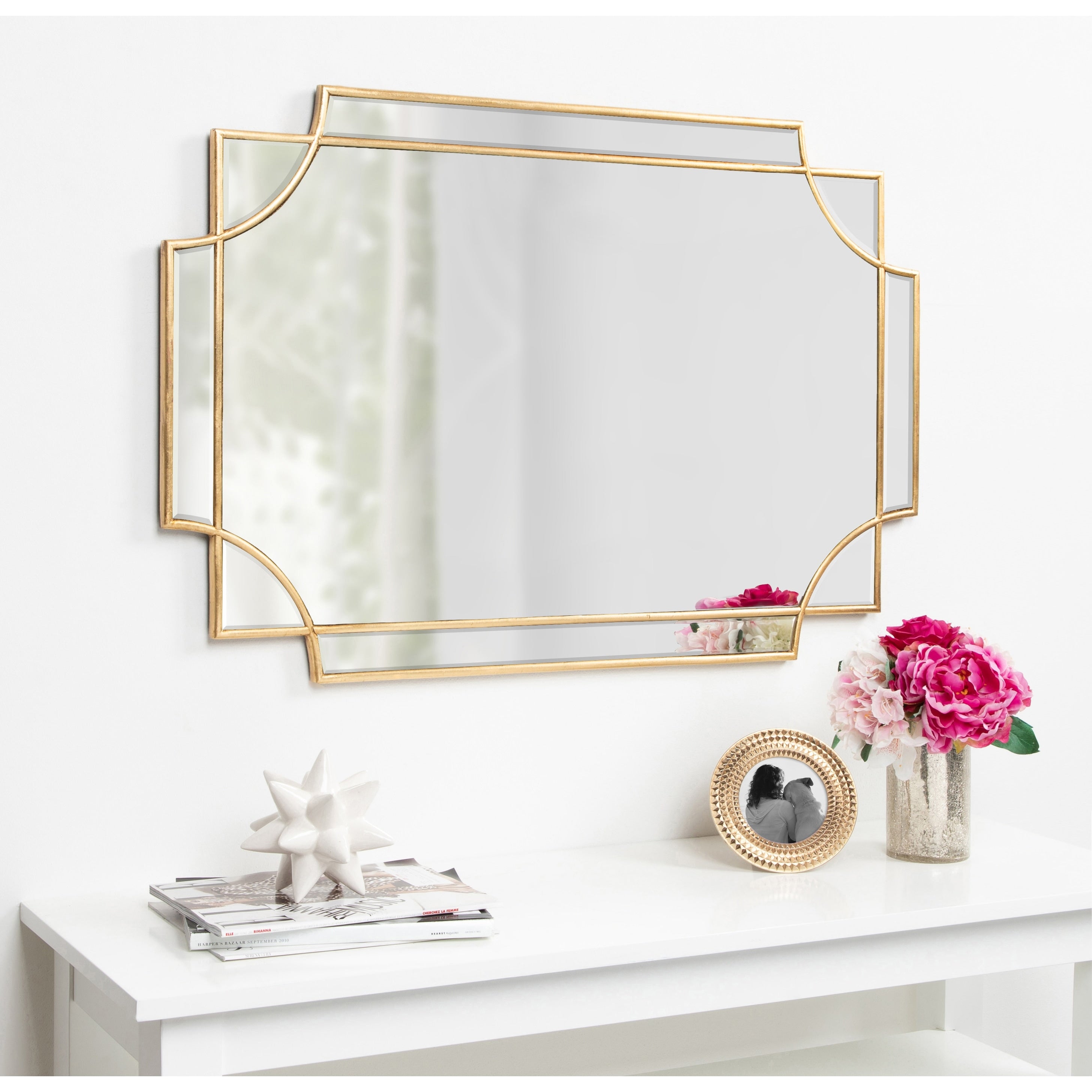 Kate And Laurel Minuette Gold Framed Glass 24 Inch X 36 Inch Decorative Rectangle Wall Mirror
