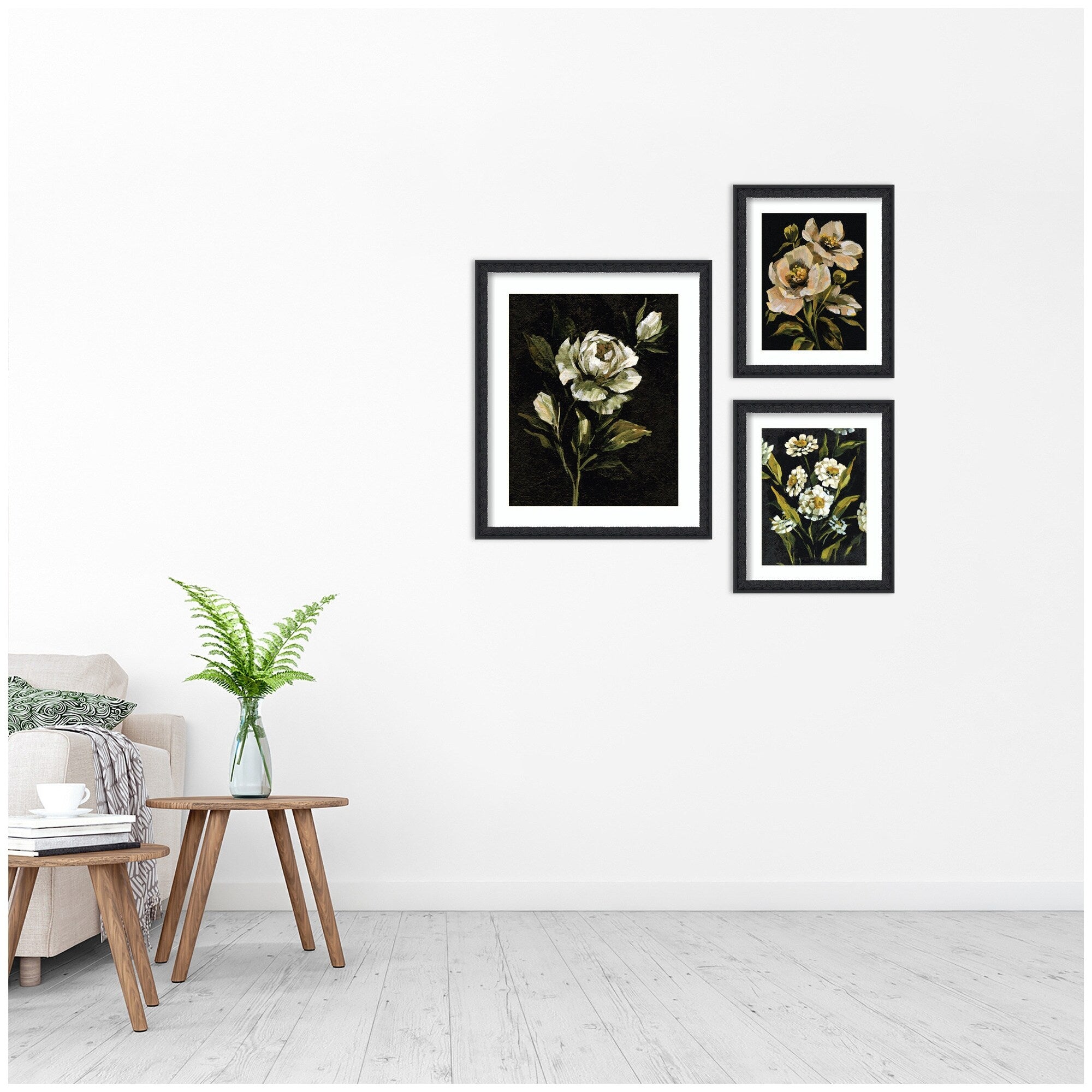 Kate And Laurel Moody Whites Floral No. 2 3 Piece Framed Wall Art Print Set By Annie Quigley