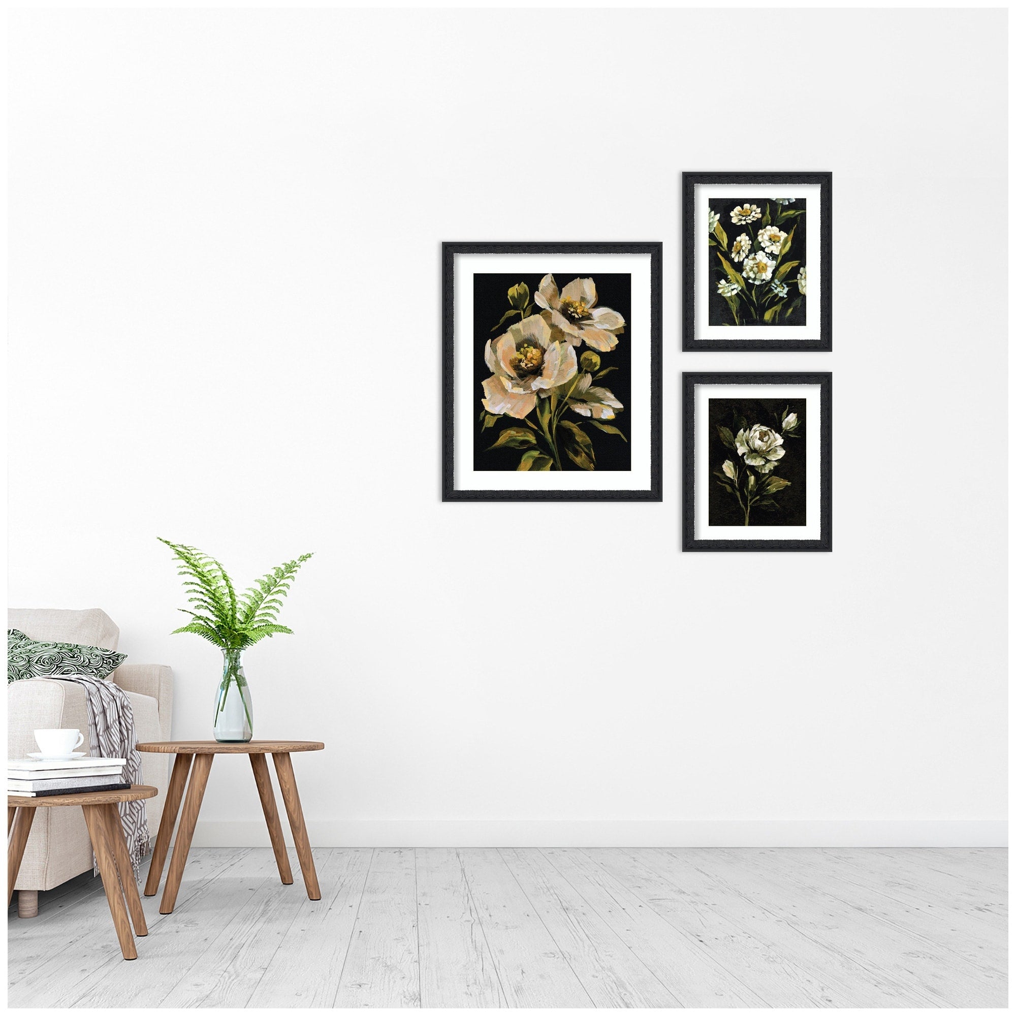 Kate And Laurel Moody Whites Floral No. 3 3 Piece Framed Wall Art Print Set By Annie Quigley