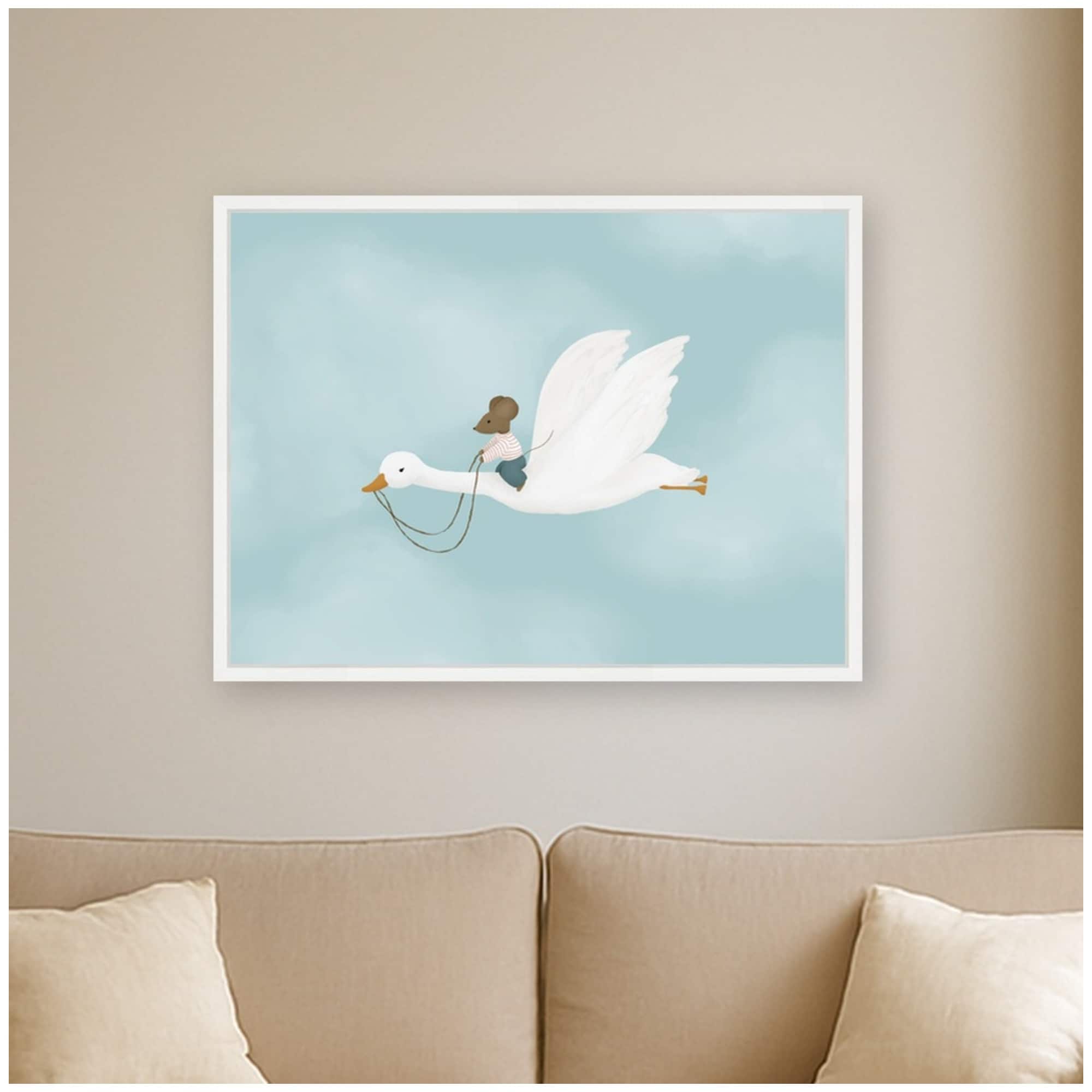 Kate And Laurel Mouse On Goose Flying By Molly Dillon From The Lil Dills Shop Framed Canvas Wall Art Print