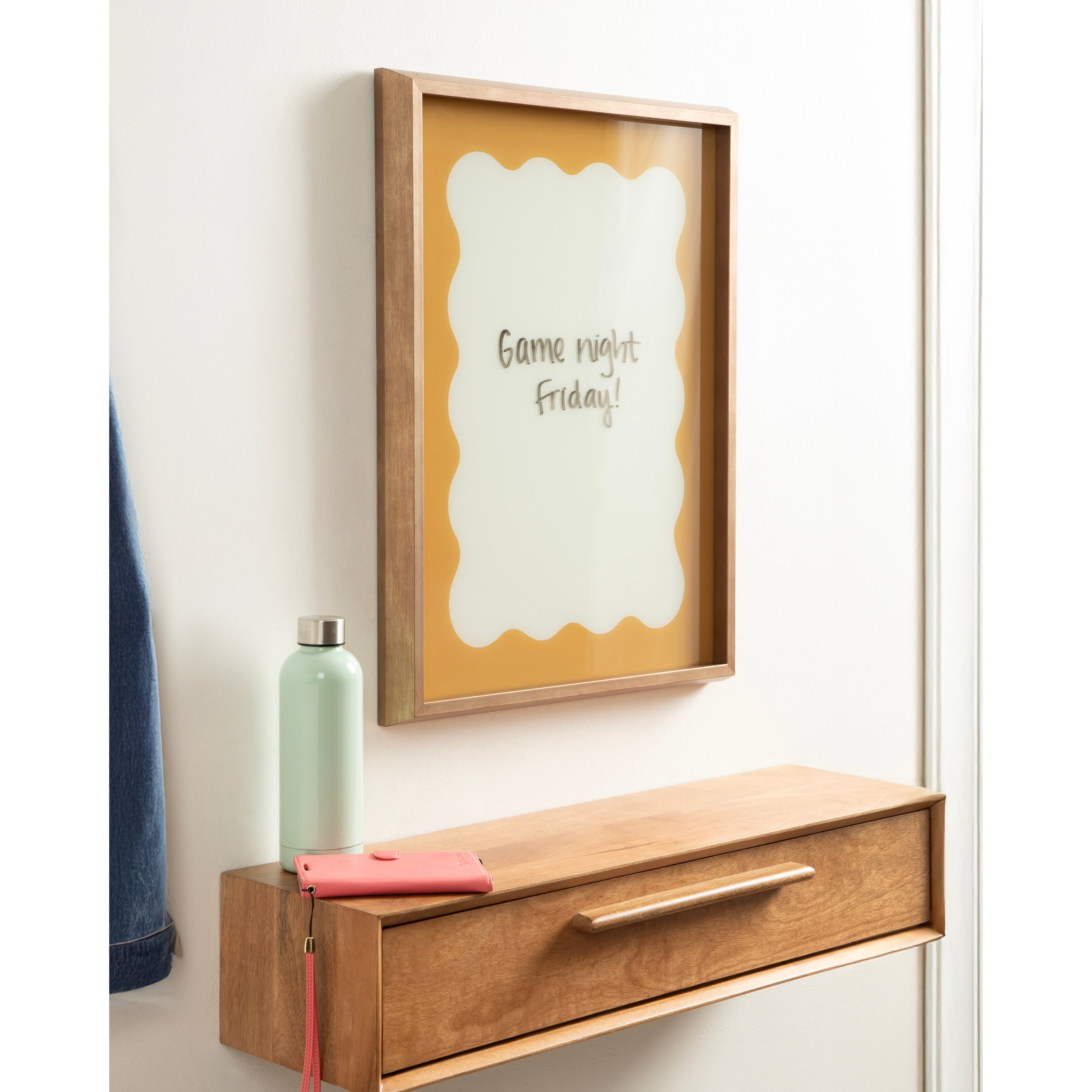 Kate And Laurel Mustard Yellow Wavy Border By The Creative Bunch Studio Framed Glass Dry Erase Wall Art White Board 18 X 24