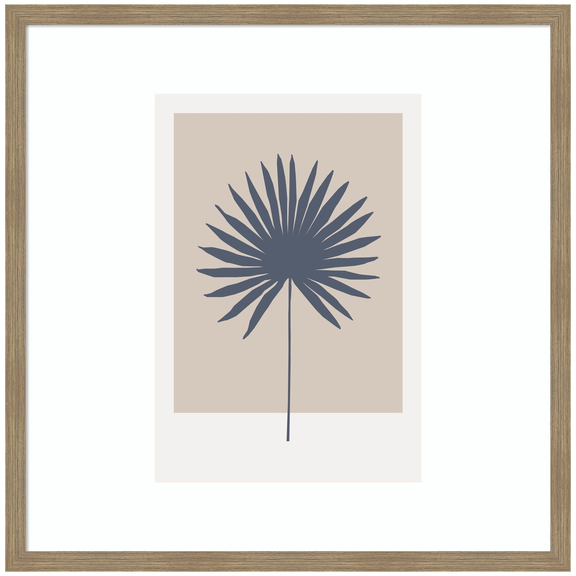 Kate And Laurel Muted Tan And Blue Colorblock Botanical Palm By The Creative Bunch Studio Framed Wall Art Print