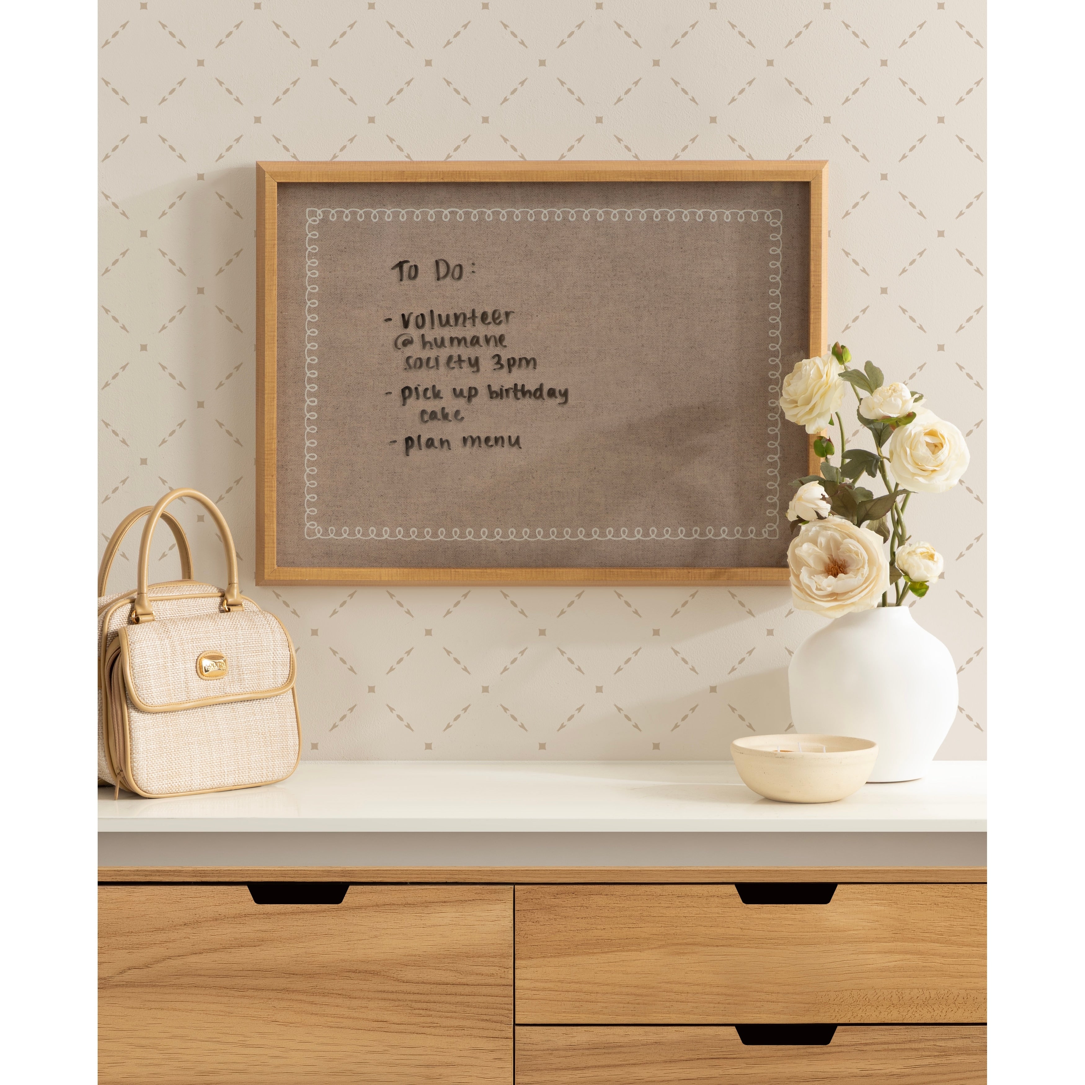 Kate And Laurel Neutral Linen With White Scalloped By The Creative Bunch Studio Framed Glass Dry Erase Wall Art White Board