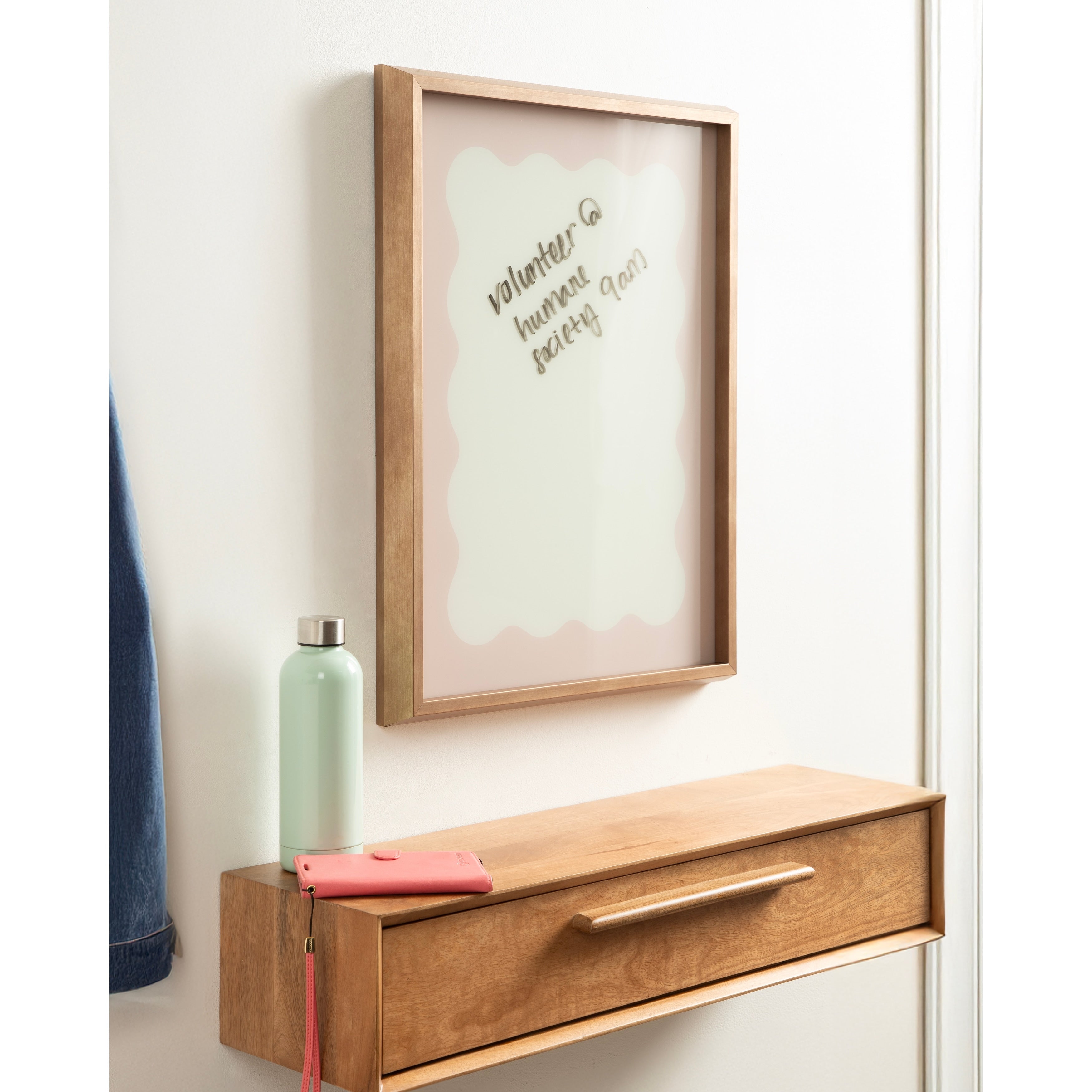 Kate And Laurel Nurturing Pink Wavy Border By The Creative Bunch Studio Framed Glass Dry Erase Wall Art White Board 18 X 24