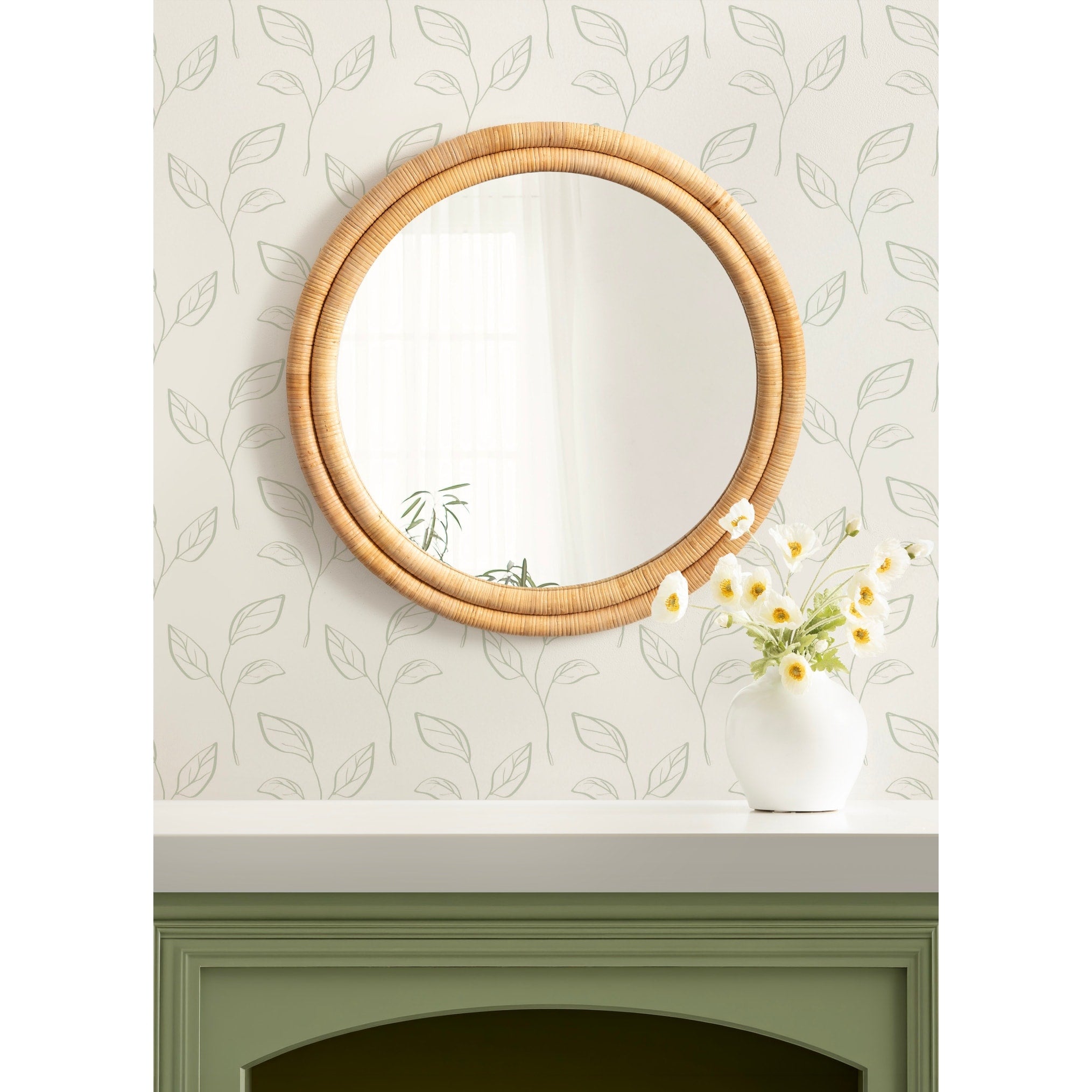 Kate And Laurel Oman Ribbed Round Rattan Mirror 26 Diameter