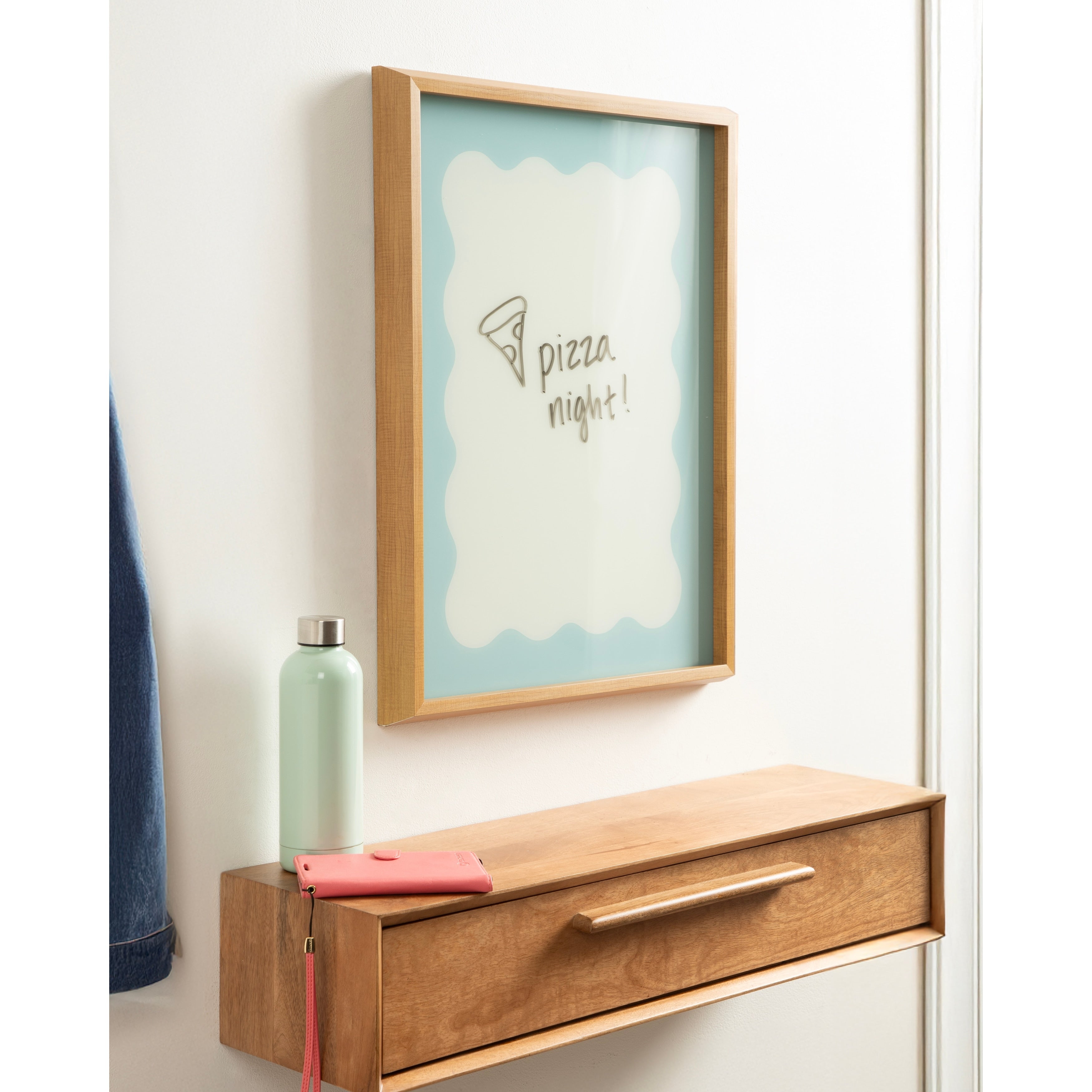 Kate And Laurel Parisien Blue Wavy Border By The Creative Bunch Studio Framed Glass Dry Erase Wall Art White Board 18 X 24