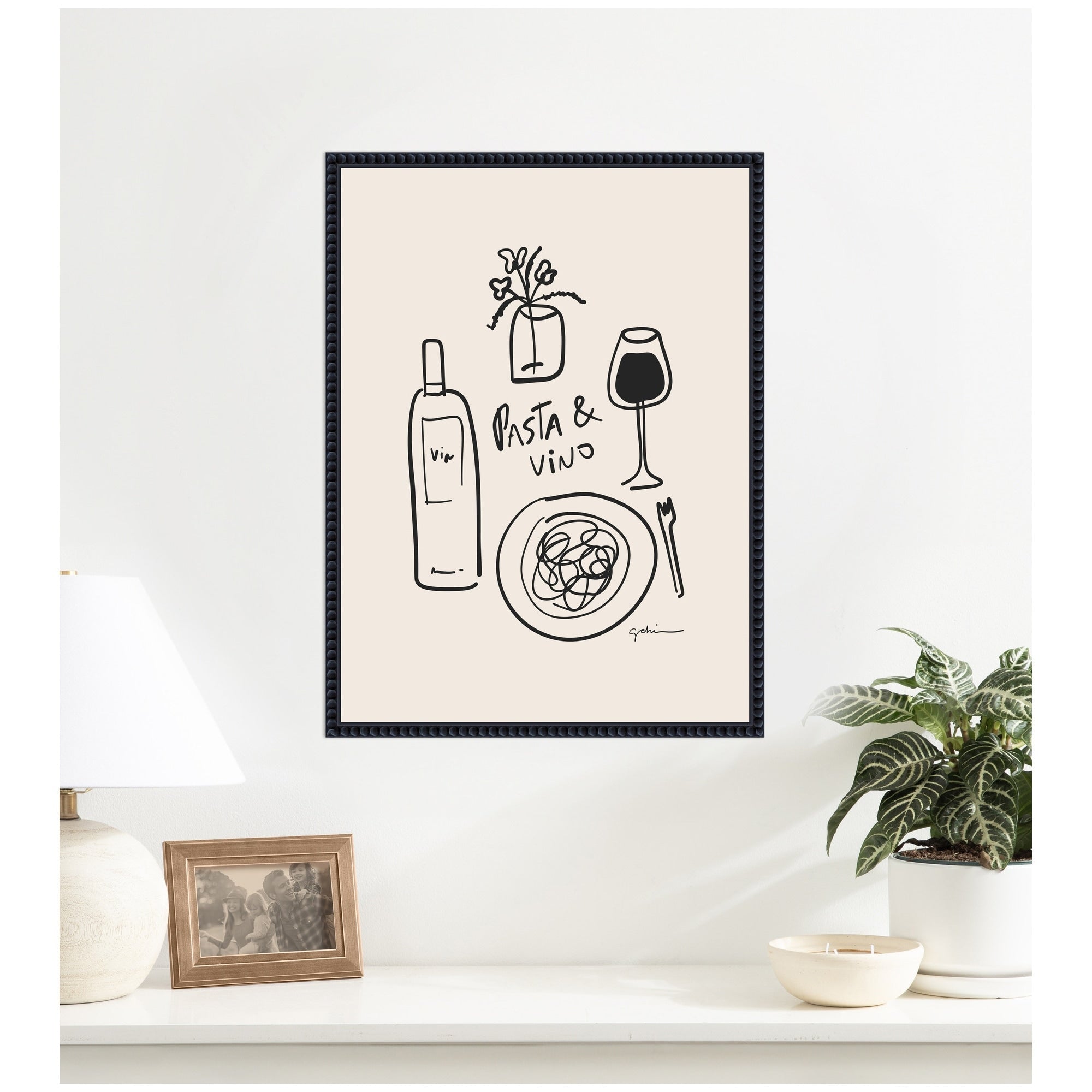 Kate And Laurel Pasta And Vino By Gabrielly Guedes Framed Canvas Wall Art Print