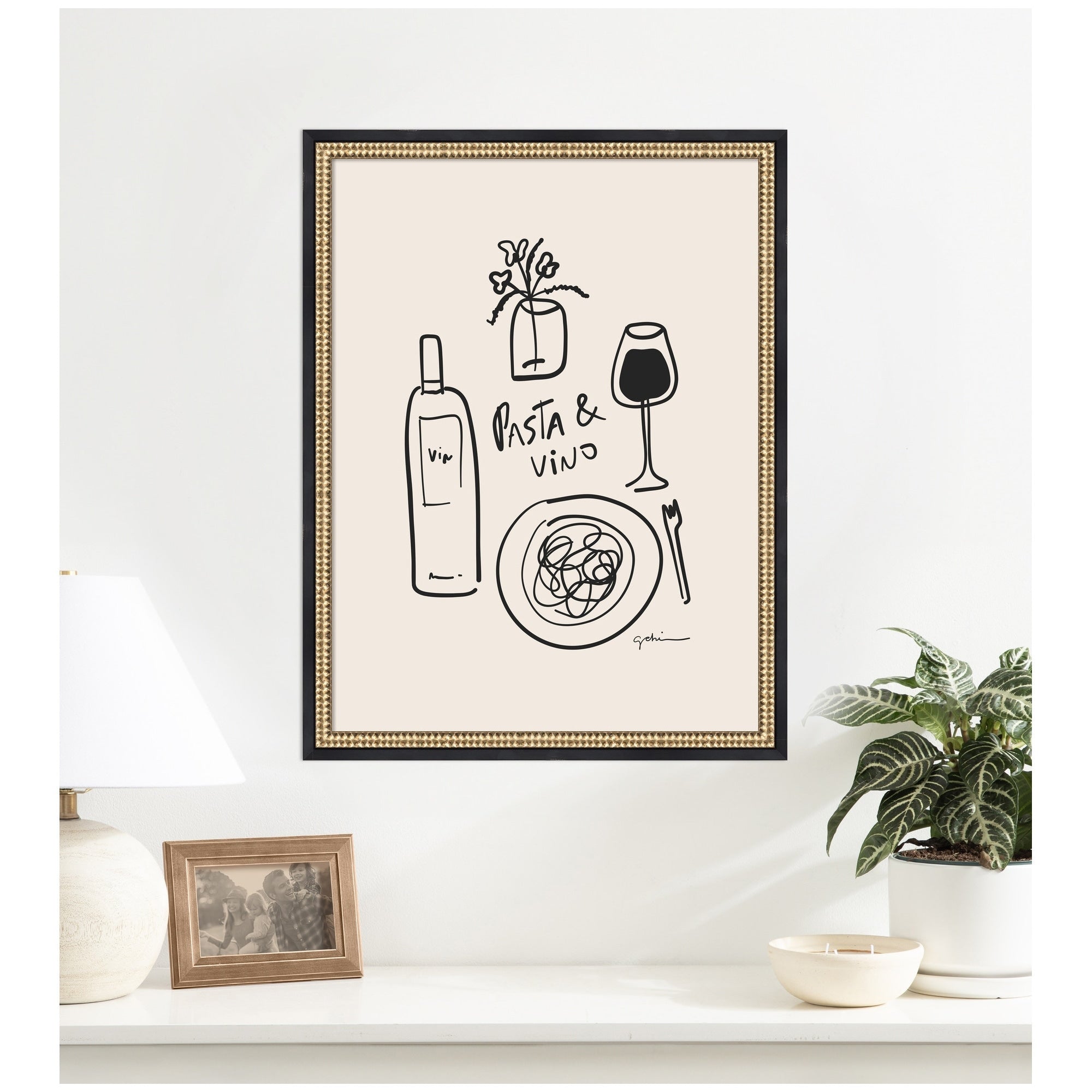 Kate And Laurel Pasta And Vino By Gabrielly Guedes Framed Wall Art Print