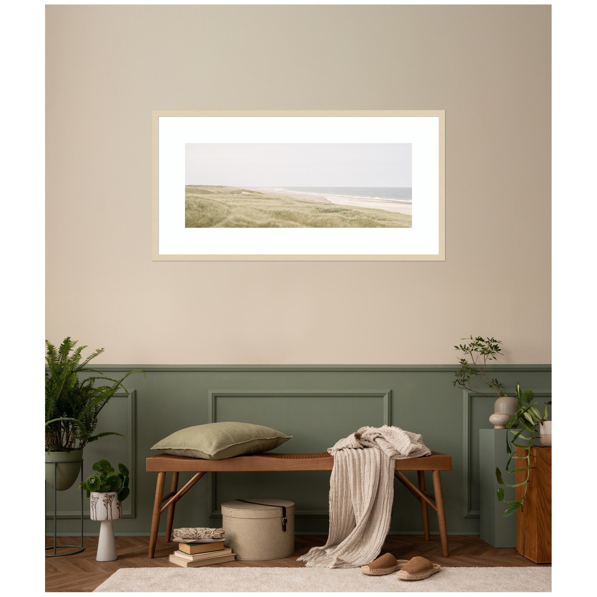Kate And Laurel Peaceful And Serene Coastal Landscape By The Creative Bunch Studio Framed Wall Art Print