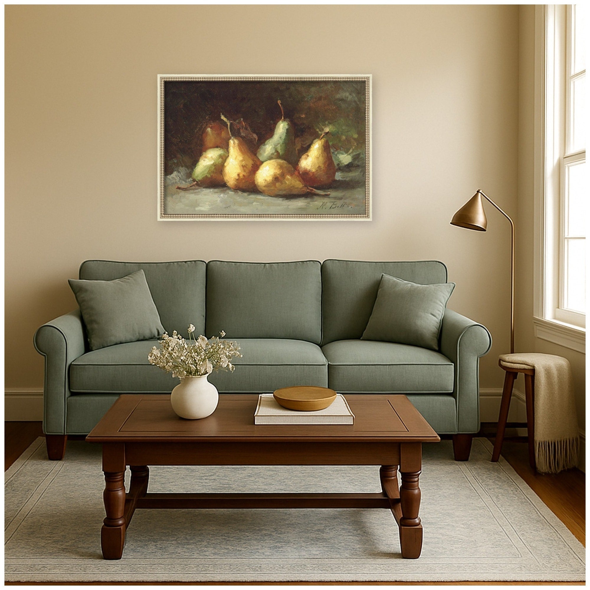 Kate And Laurel Pears By Hubert Bellis By Nostalgia Prints Framed Mounted Canvas Wall Art Print