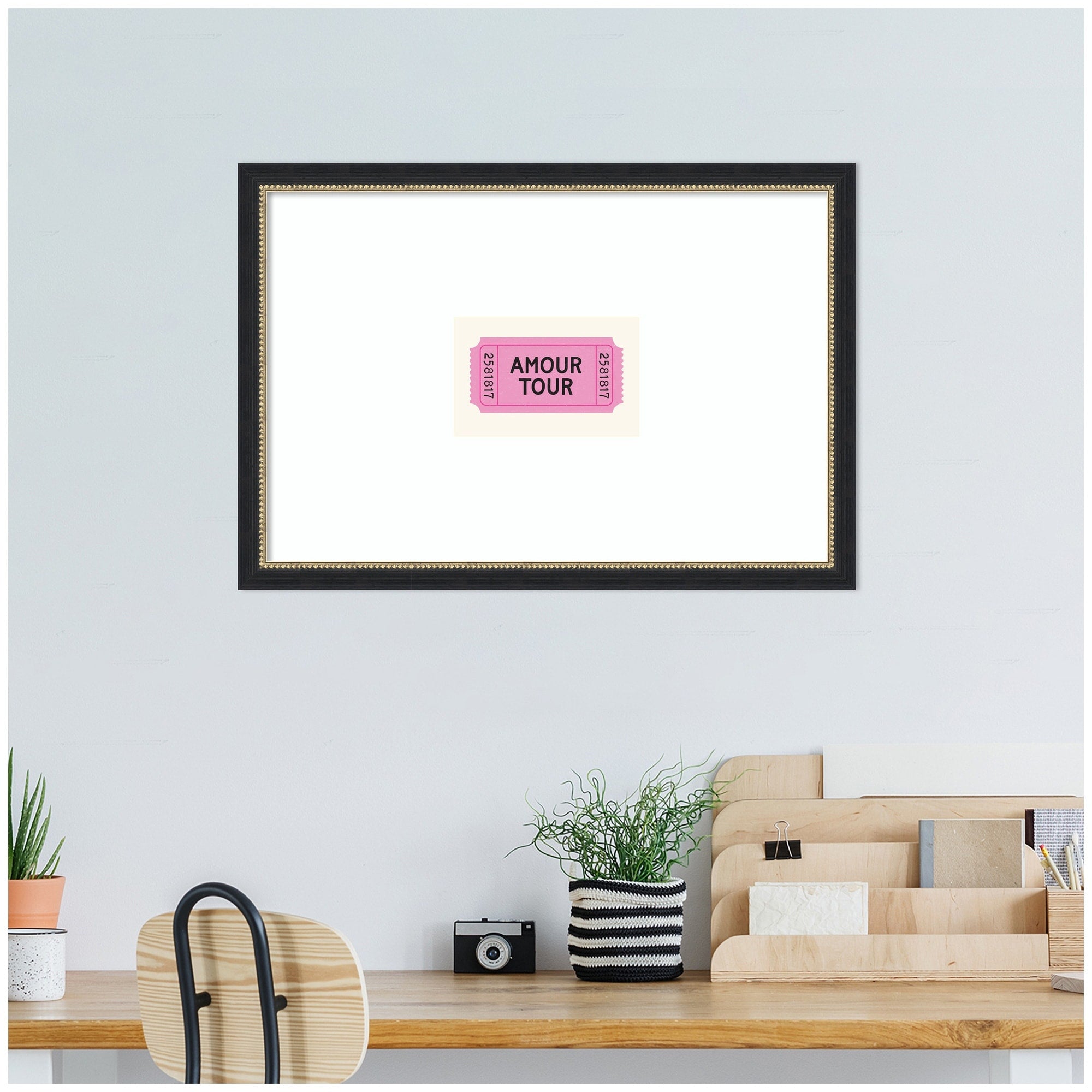 Kate And Laurel Pink Poster Retro Ticket Print Amour Tour Decor Girly Wall Art French Poster By Lucky Guava Framed Art Print
