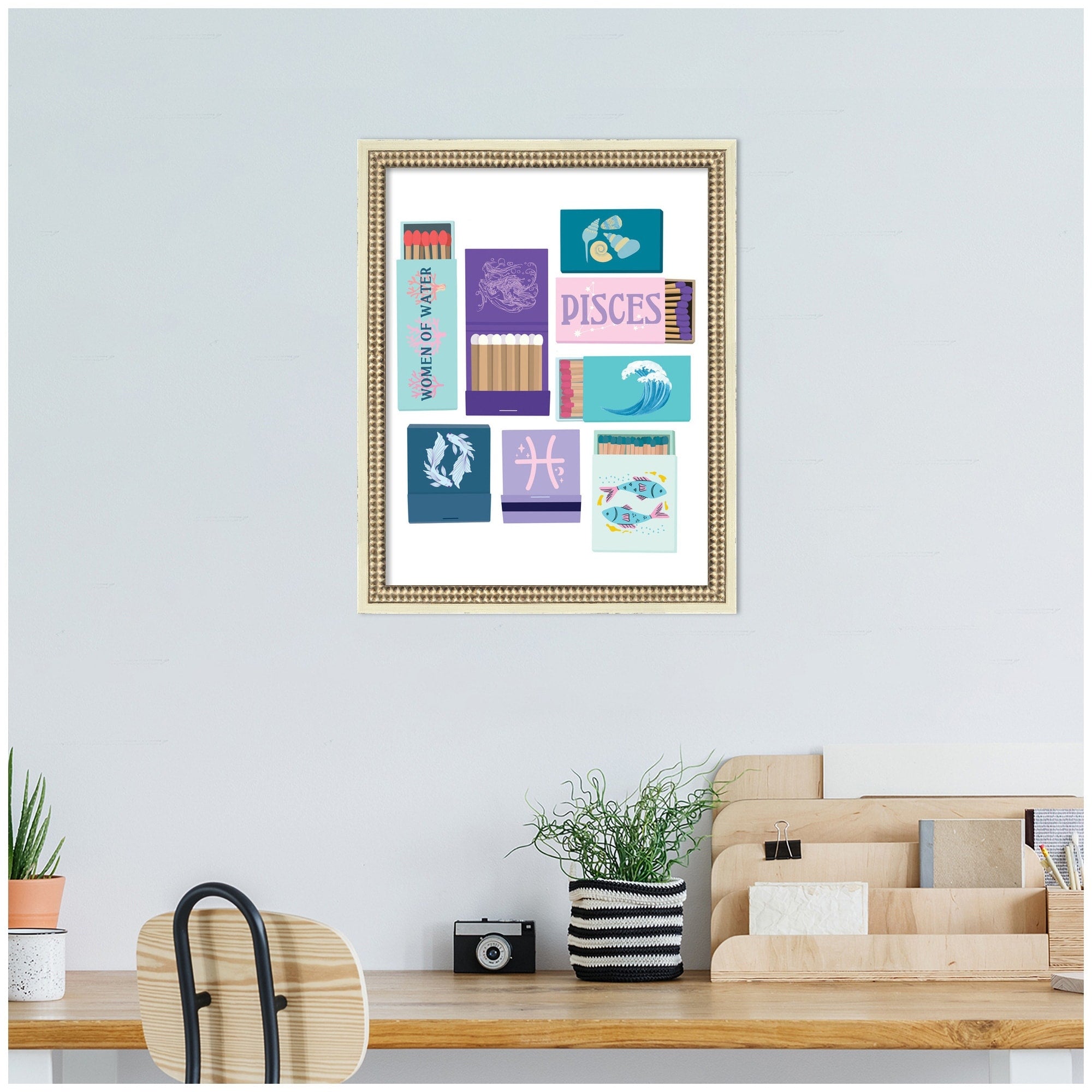 Kate And Laurel Pisces Matchbooks 14X18 Fc By Megan Ryan Framed Wall Art Print