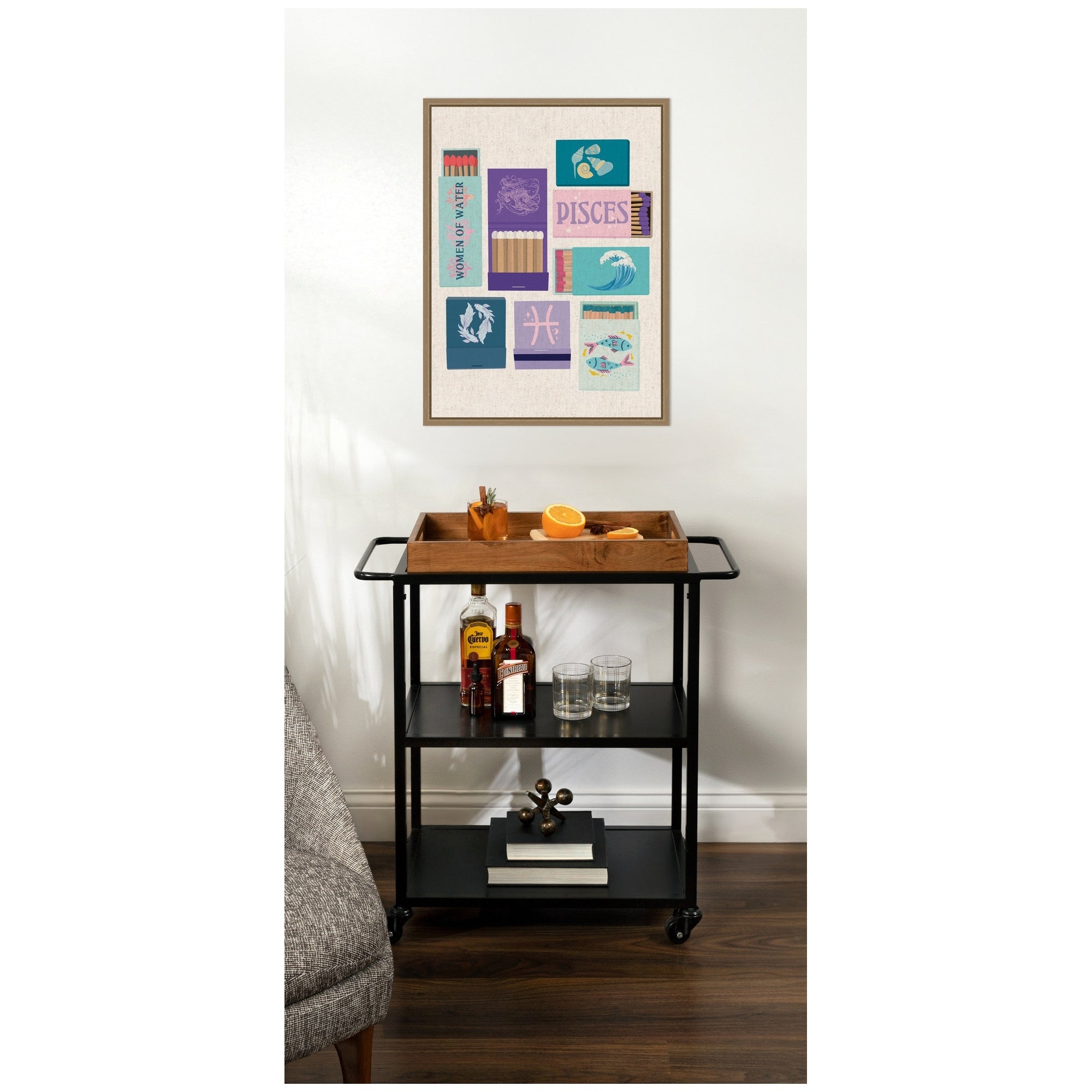 Kate And Laurel Pisces Matchbooks Linen Fc By Megan Ryan Framed Canvas Wall Art Print