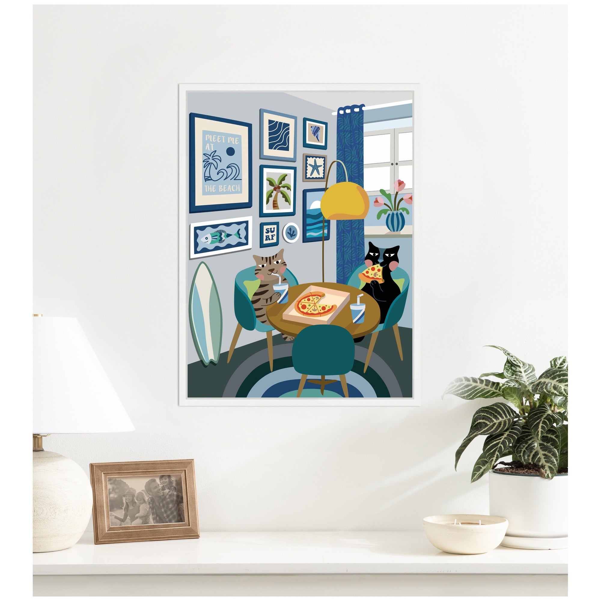 Kate And Laurel Pizza Cats By Rachel Lee 3 Birdies Studio Framed Canvas Wall Art Print