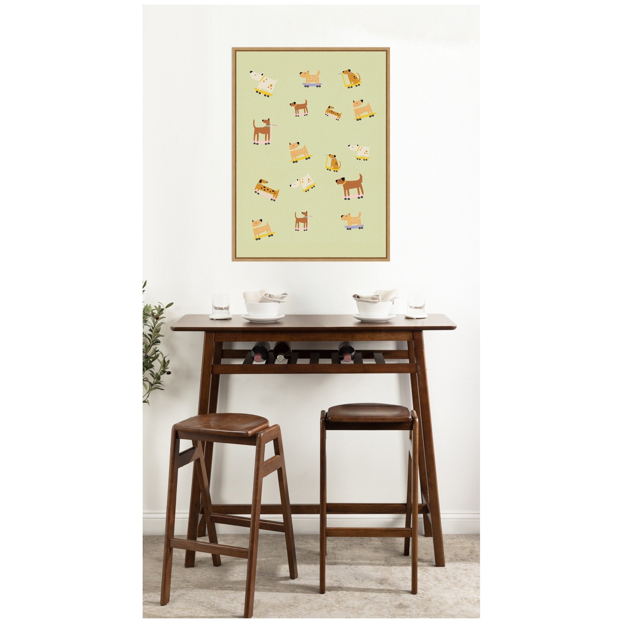 Kate And Laurel Playful Skateboarding Dogs By Laura Moss Framed Canvas Wall Art Print