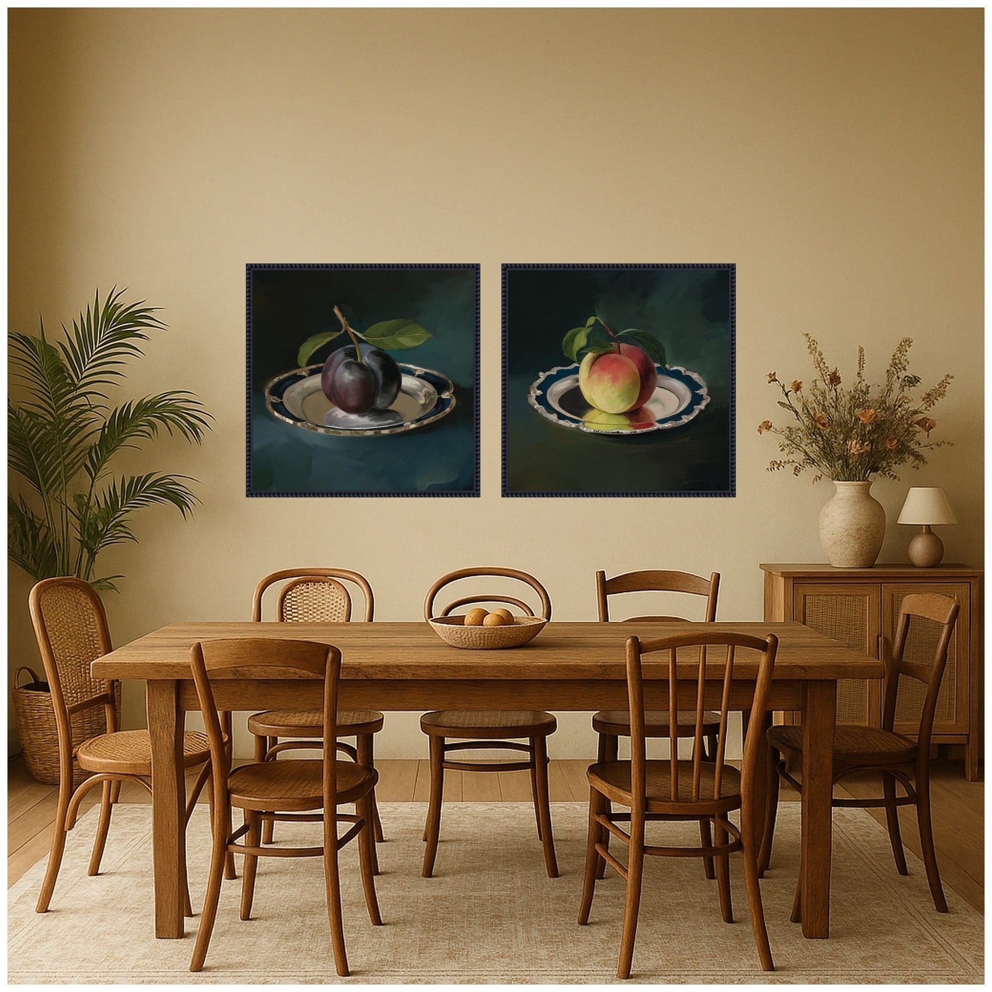 Kate And Laurel Plum Perfect Just Peachy 2 Piece Framed Canvas Wall Art Set By Mary Sparrow