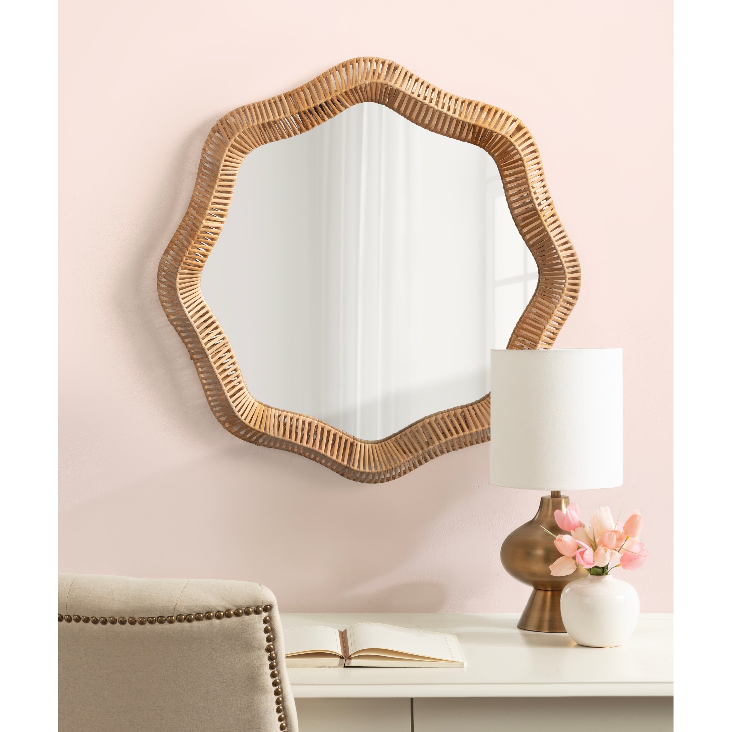 Kate And Laurel Rashana Round Wavy Rattan Wall Mirror 28 Diameter