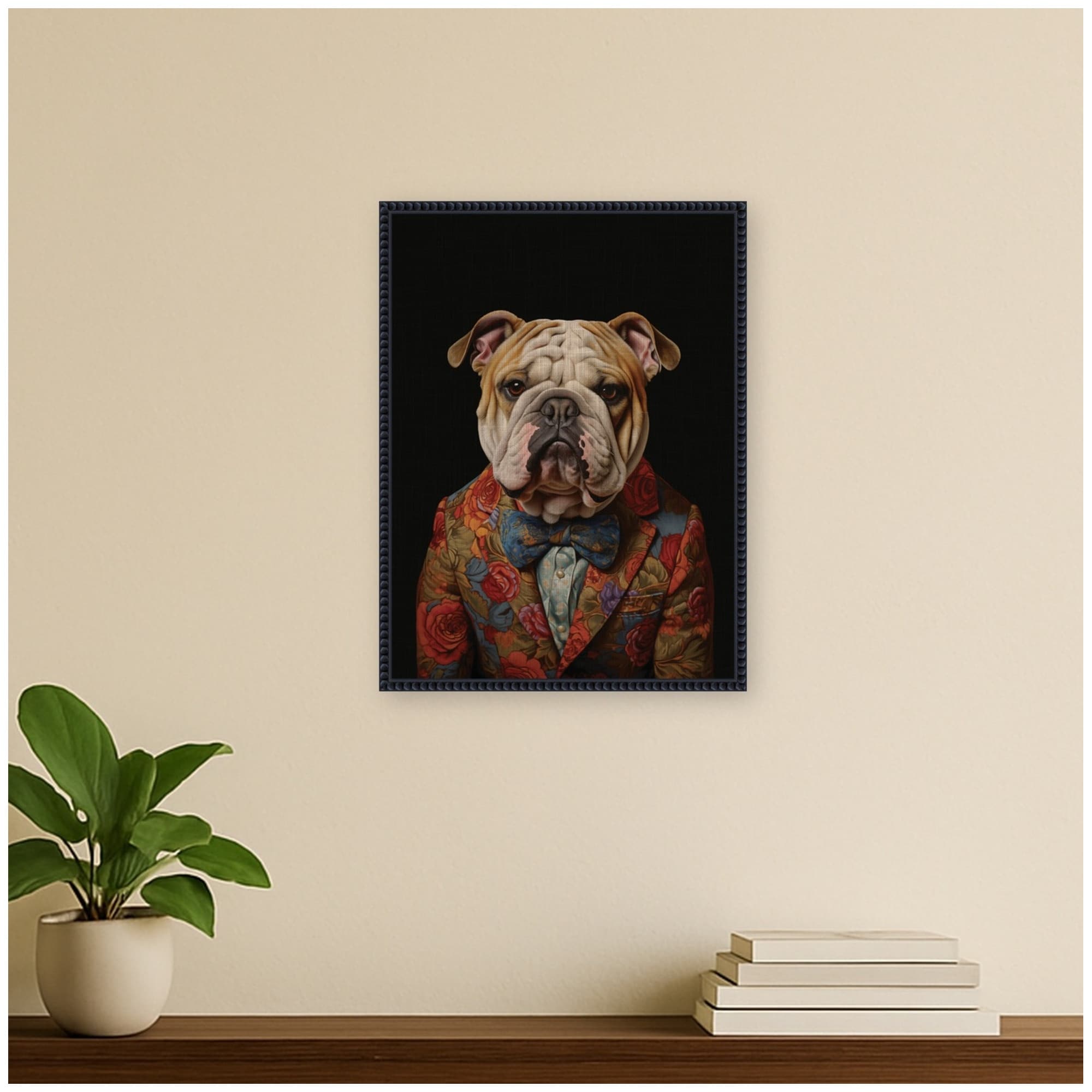 Kate And Laurel Regal Portrait Of A Bulldog By The Creative Bunch Studio Framed Canvas Wall Art Print